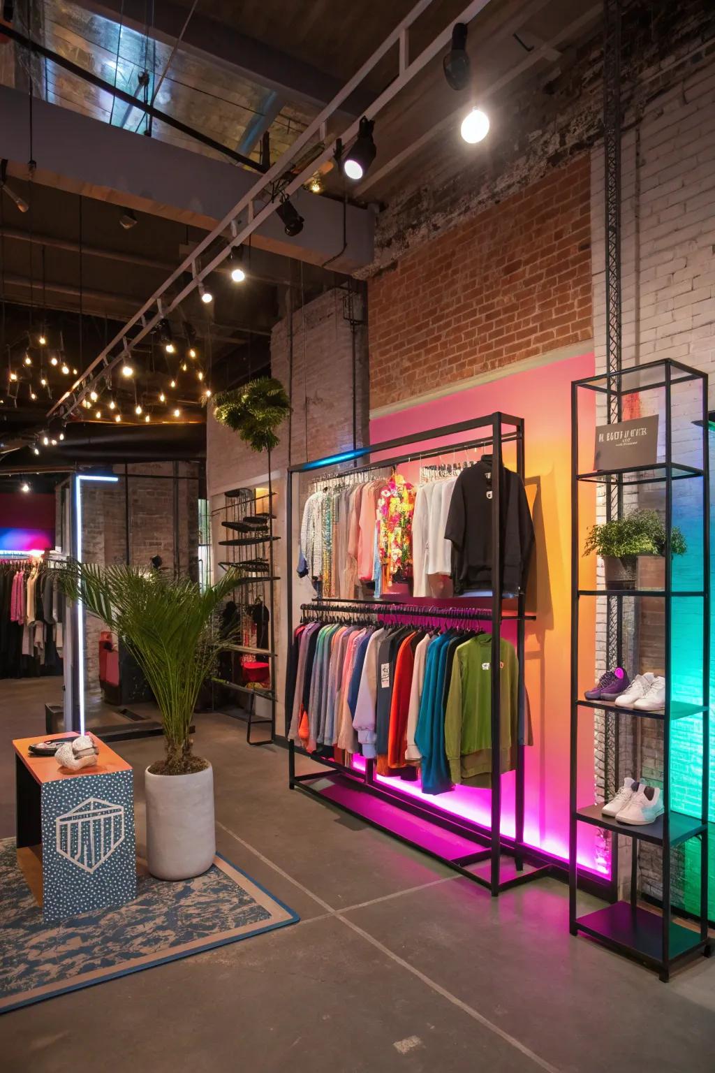 A garage boutique with a flexible pop-up concept setup.