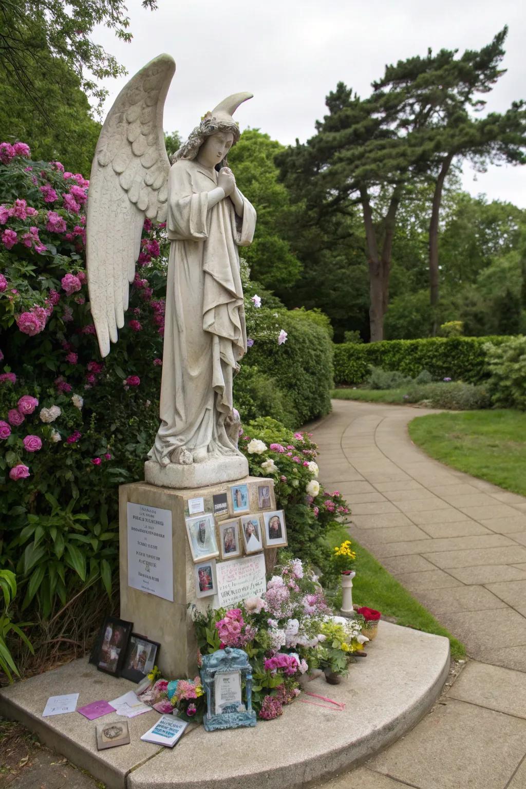 A personalized angel with family mementos.