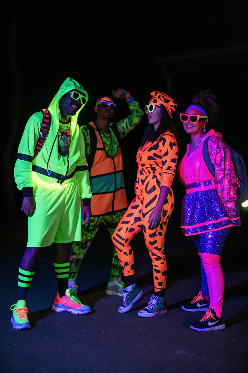 Neon costumes turn your guests into part of the decor.