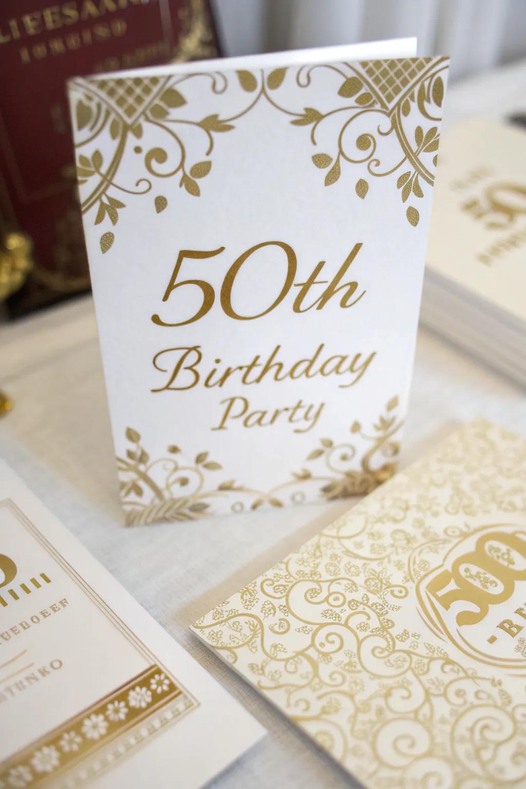 Gold-foil invitations set an elegant tone for the celebration.