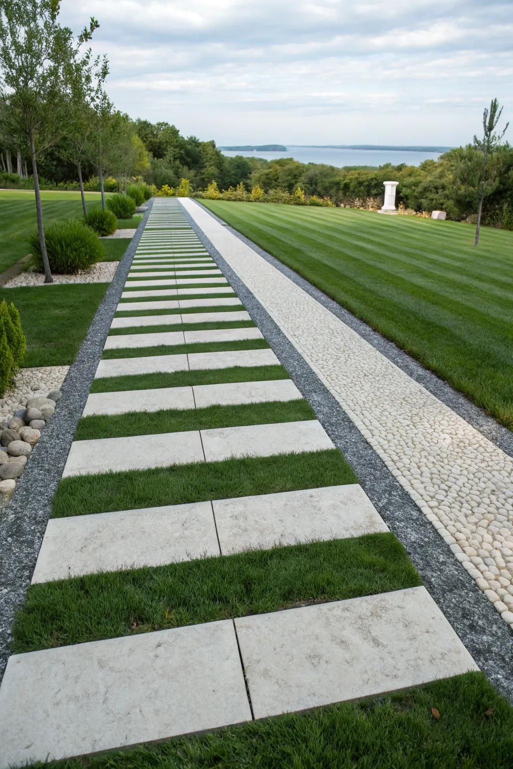 A classic yet contemporary striped pattern of grass and stone.