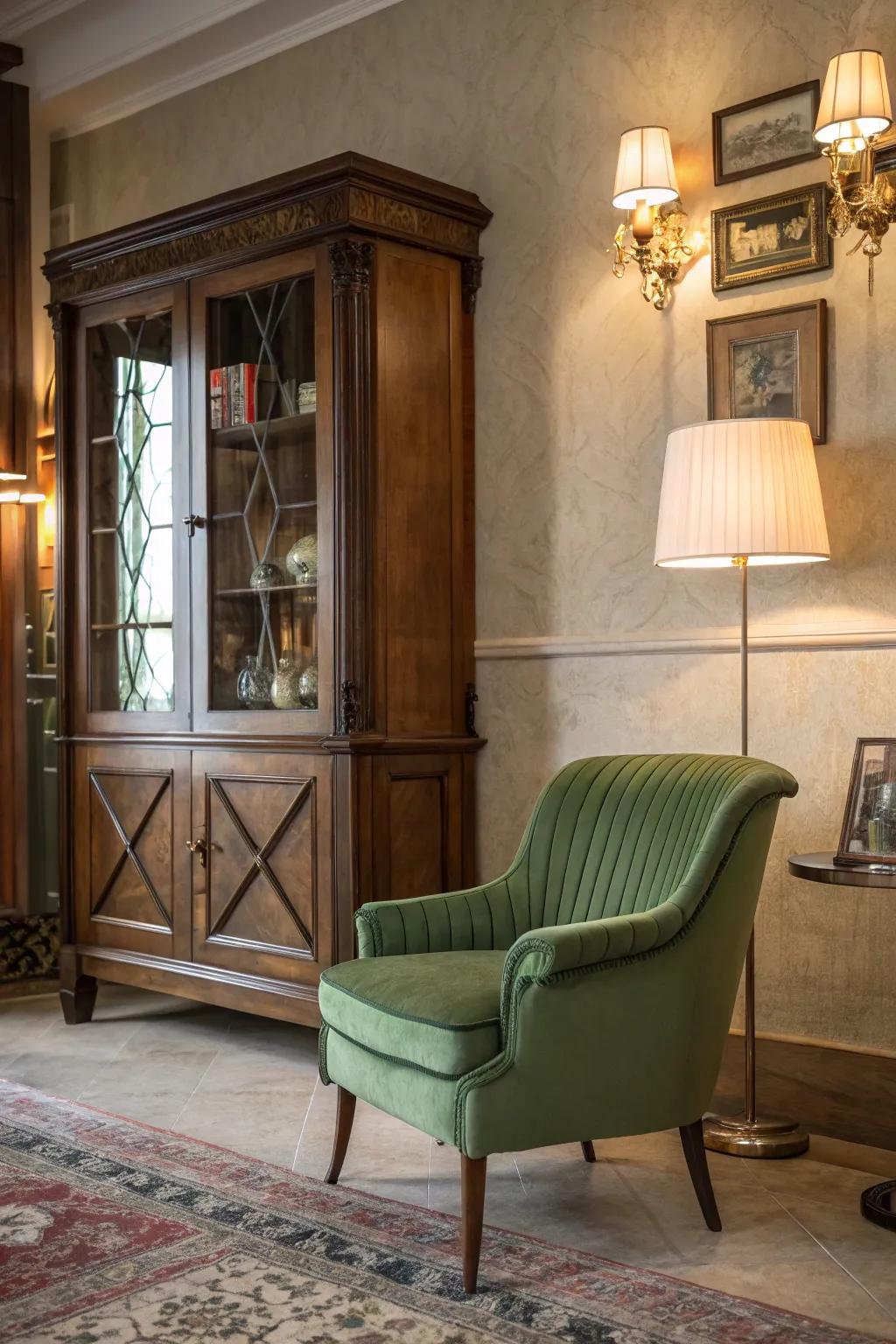 Vintage green furniture adds charm and nostalgia to any space.