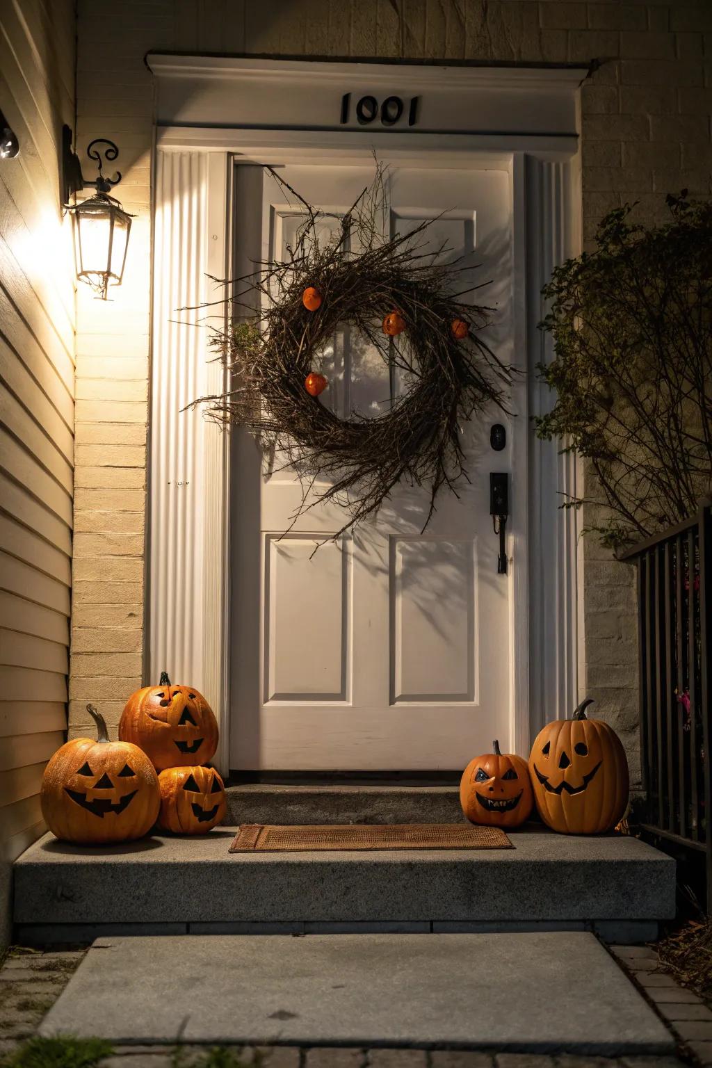 A Halloween wreath sets the tone for your spooky entrance.