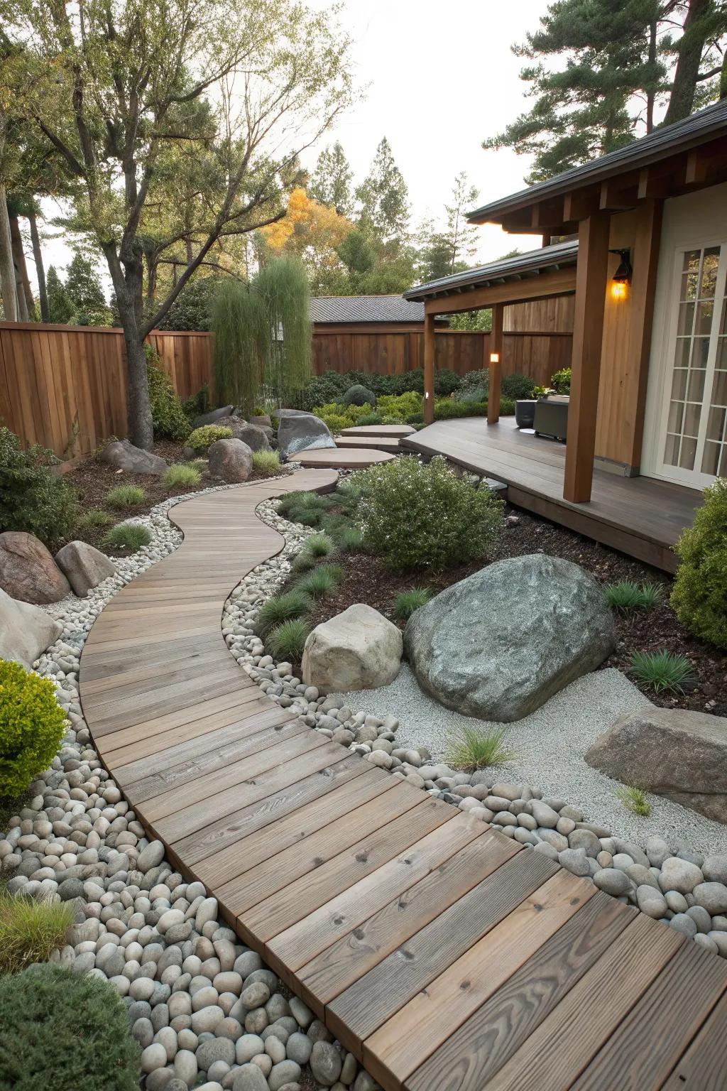 Mixing materials adds texture and interest to your outdoor design.