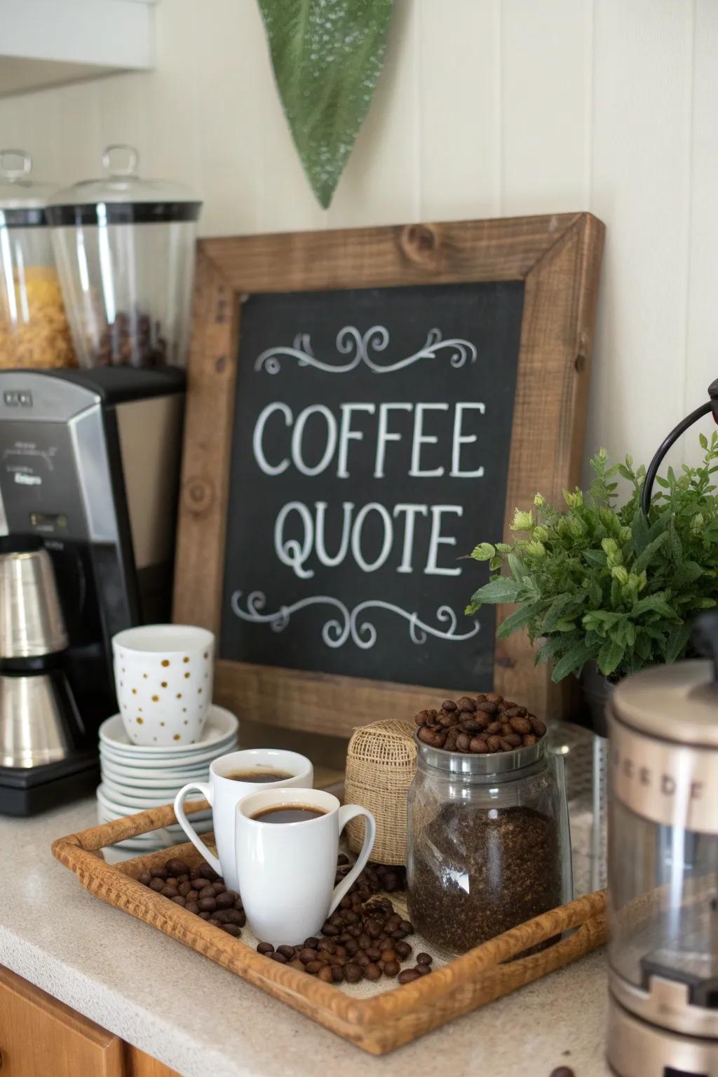 Themed accents personalize and enhance your coffee station's charm.