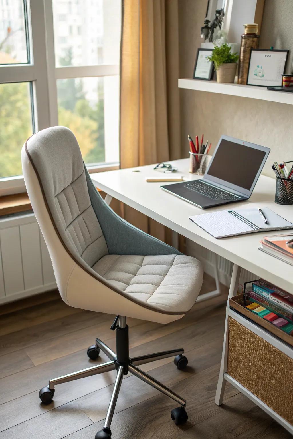 A comfortable chair enhances focus during study.