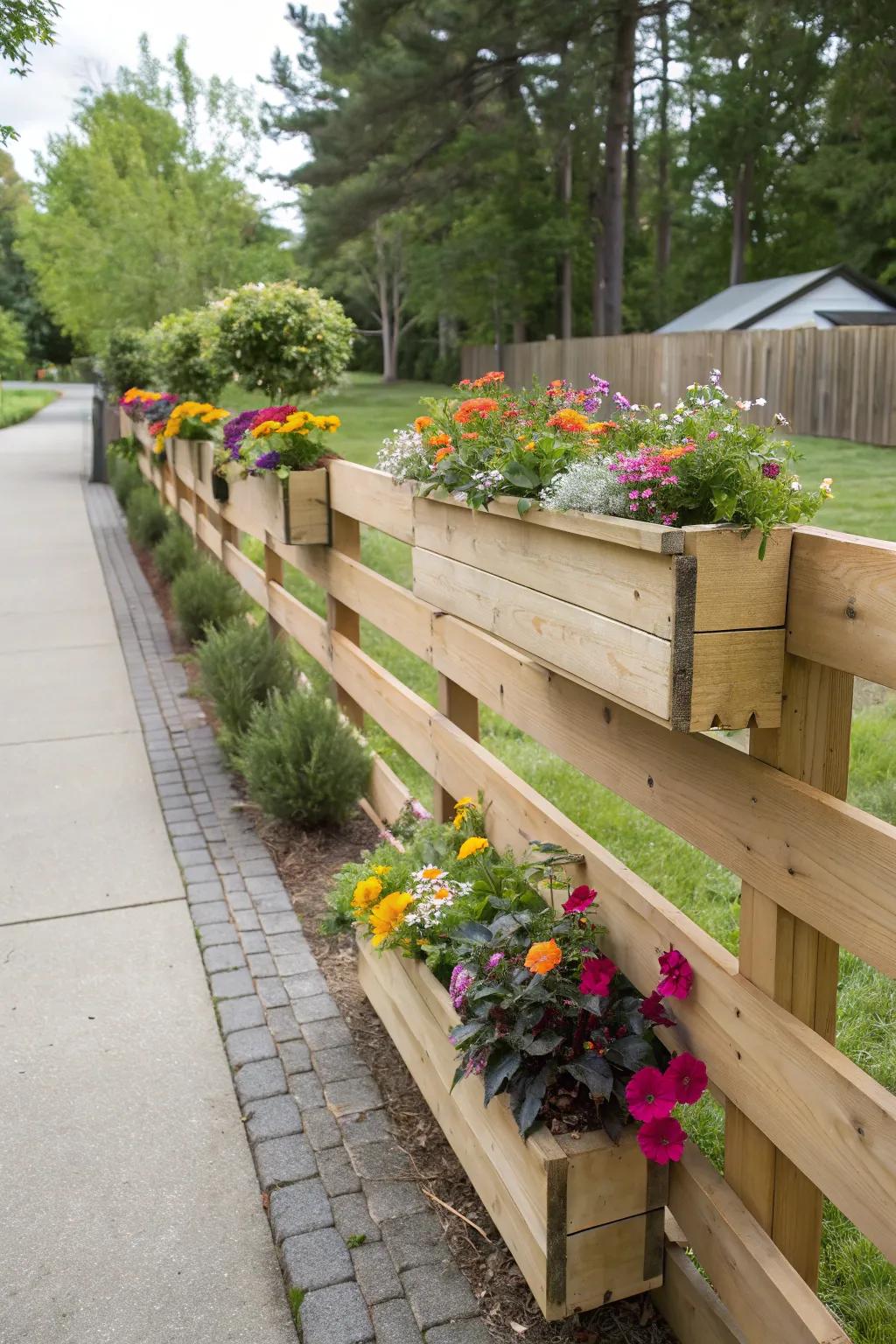 Planter box fences combine greenery with function.