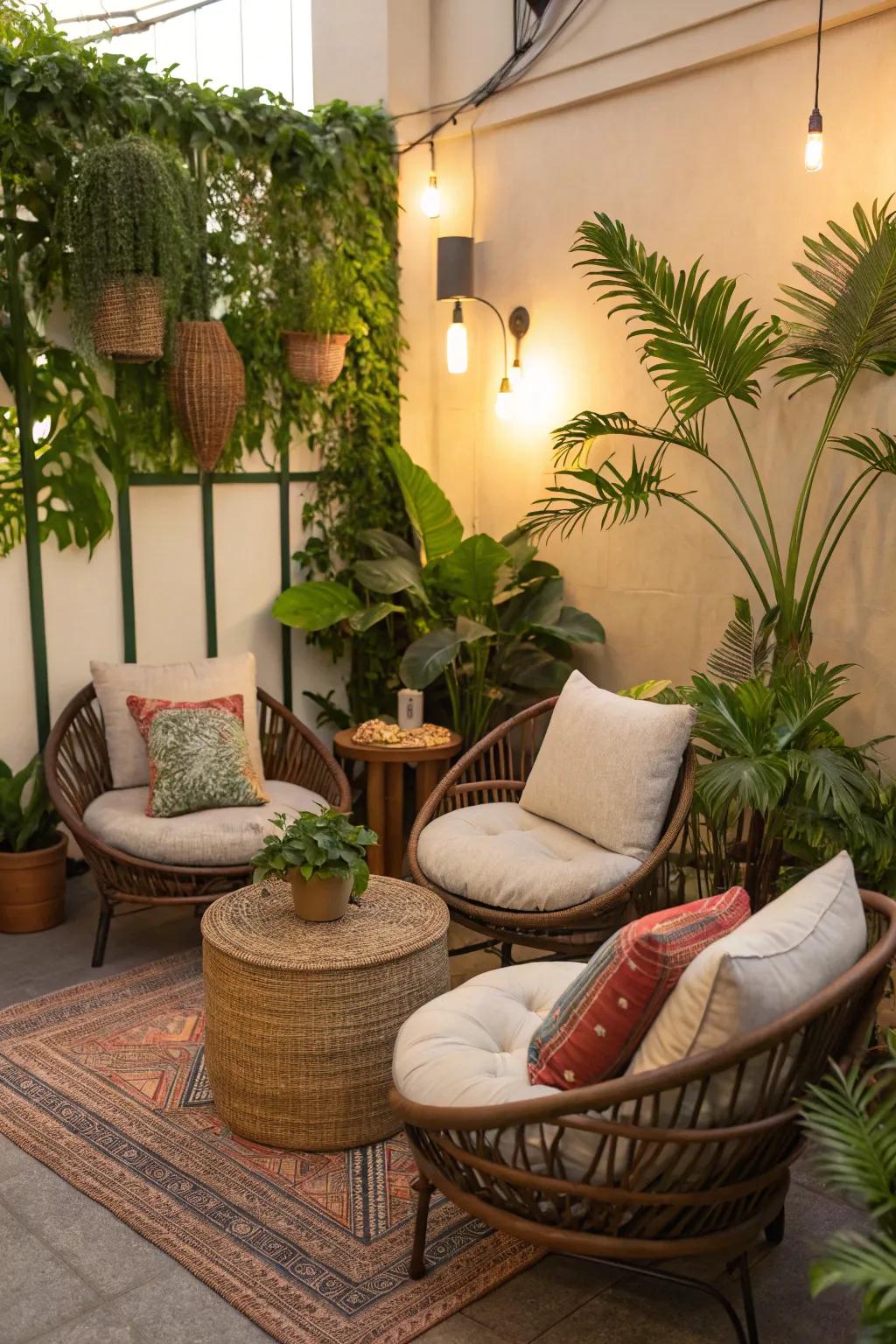 Craft cozy corners with cushions and plants for a welcoming vibe.