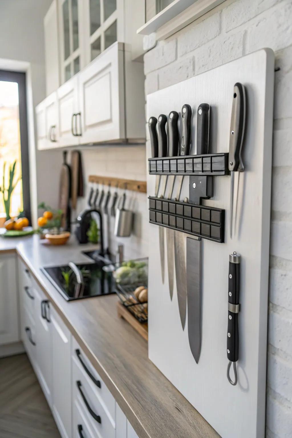 Magnetic strips for a sleek and practical utensil display.