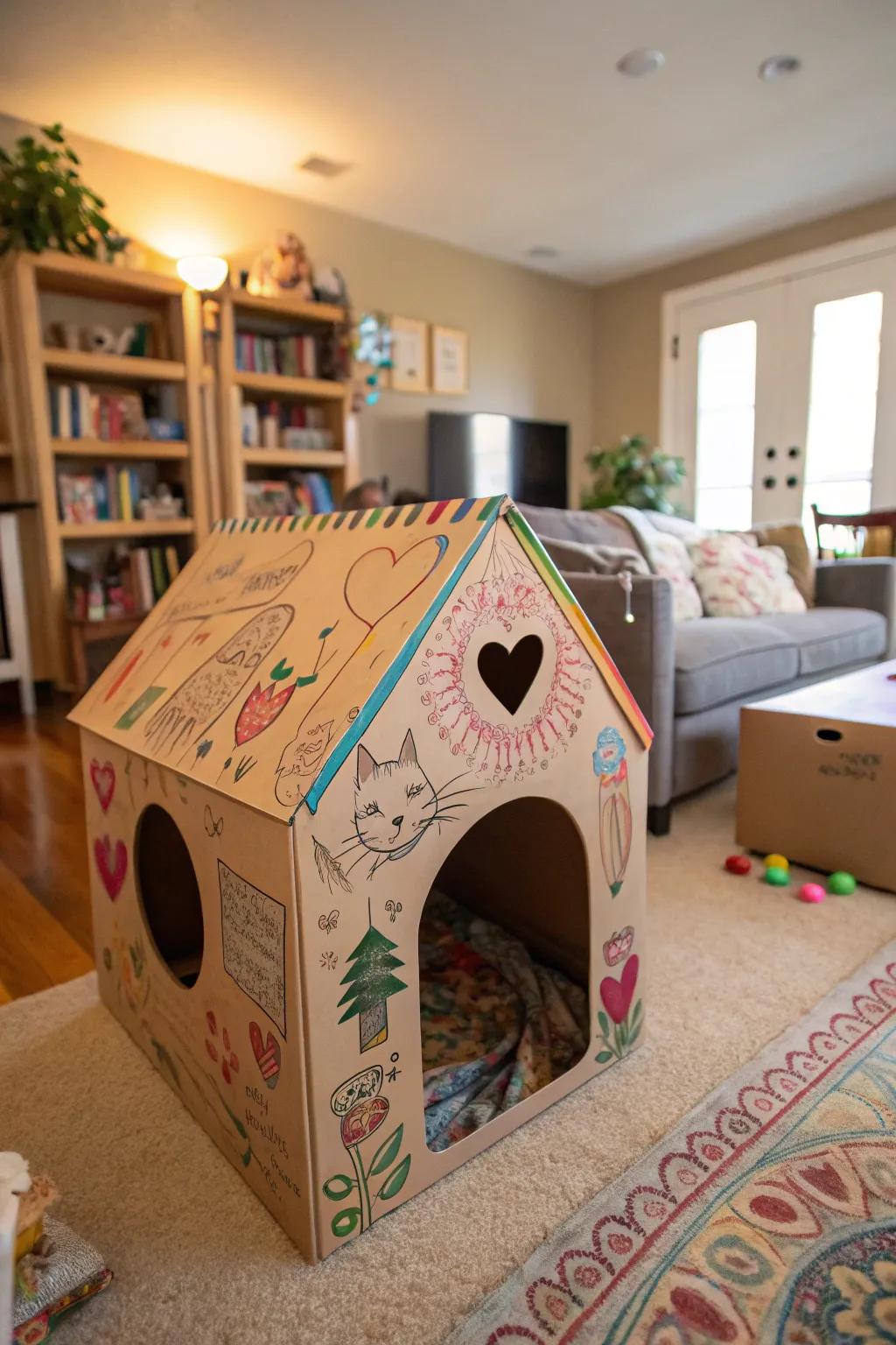 A budget-friendly cardboard cave for curious cats.