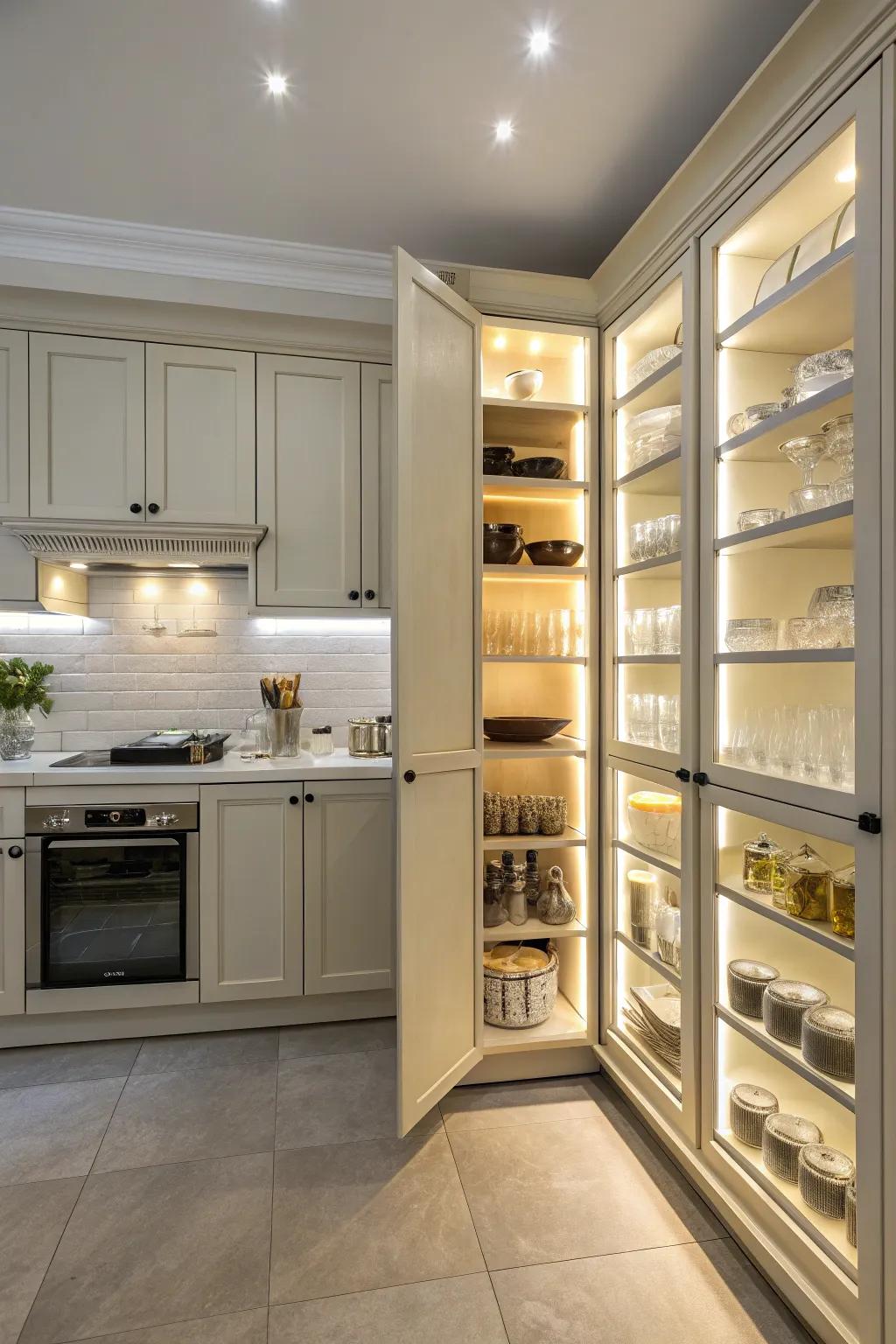 Find what you need with ease using inside cabinet lighting.