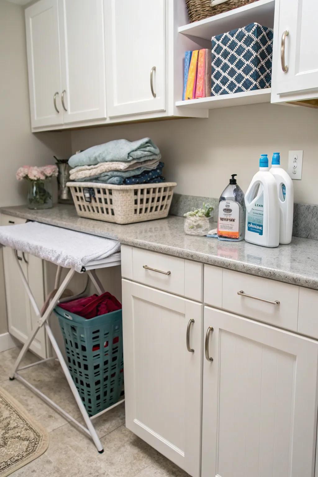 A folding station adds convenience to your laundry routine.