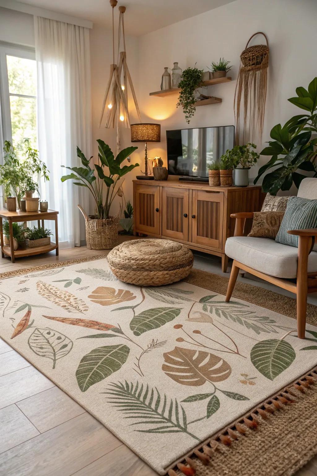 Nature-inspired rugs introduce an organic and calming vibe.