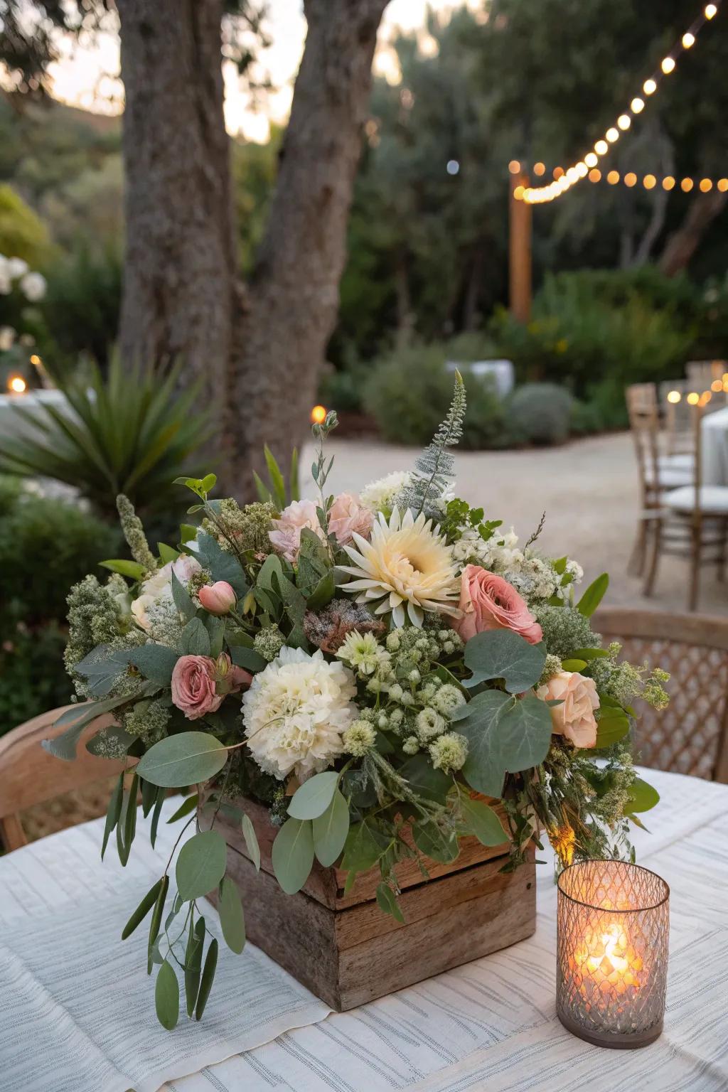 Natural elements make for charming and cost-effective centerpieces.