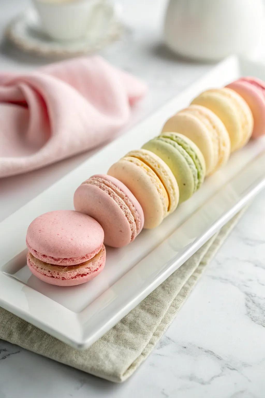 A minimalist single-tier macaron display.