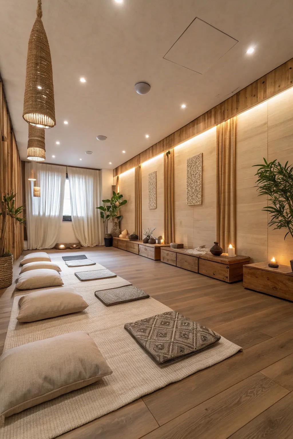 Neutral tones provide a tranquil backdrop for meditation.