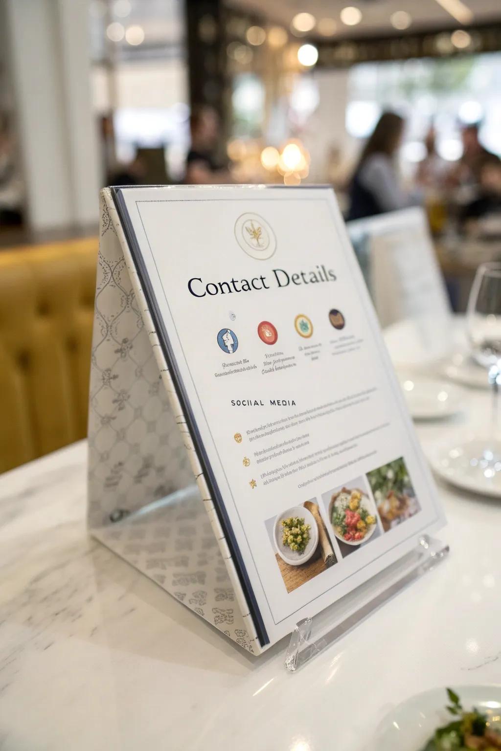 Connect with guests by including essential contact and social media info.