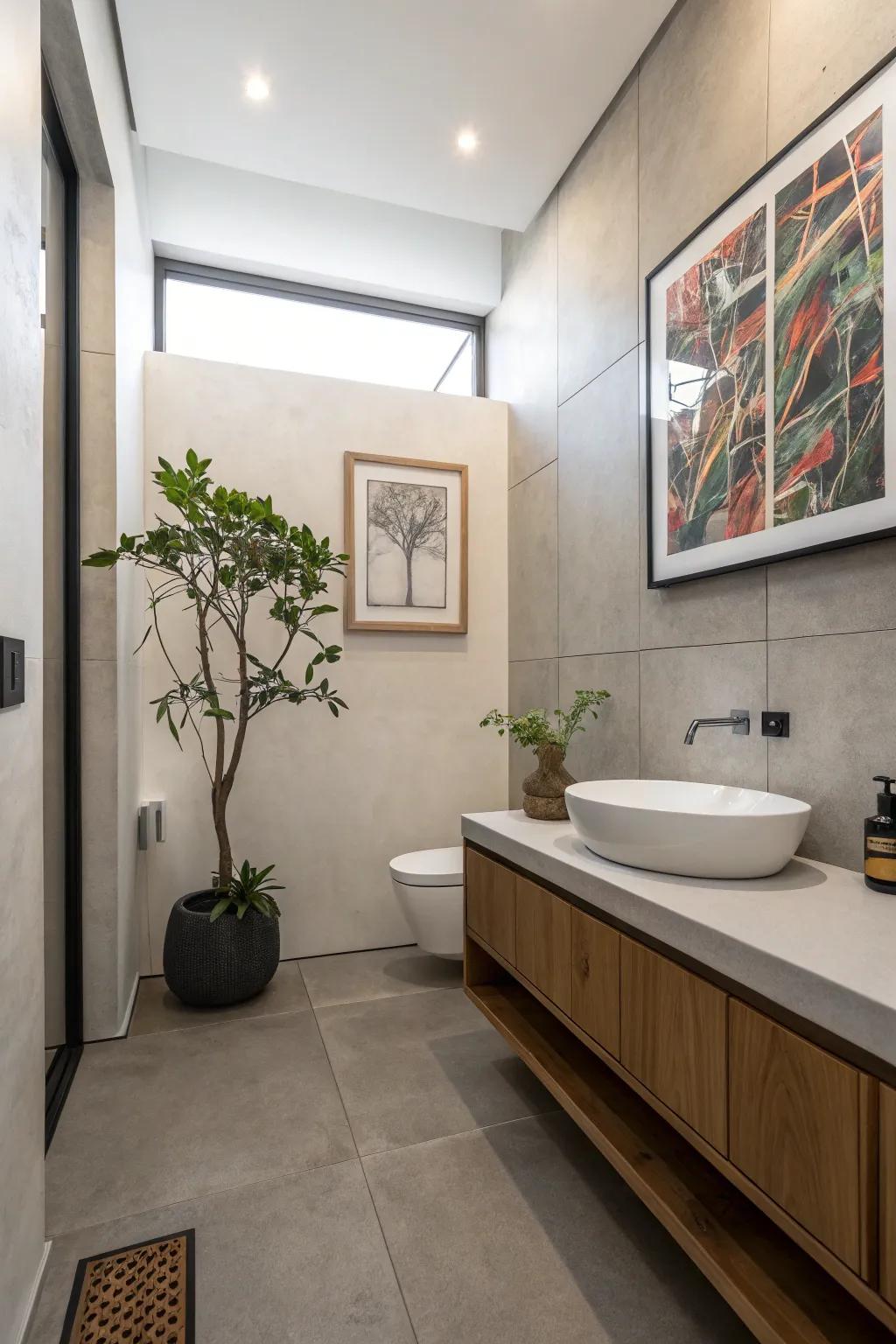 Minimalist decor adds a touch of elegance to this modern bathroom.