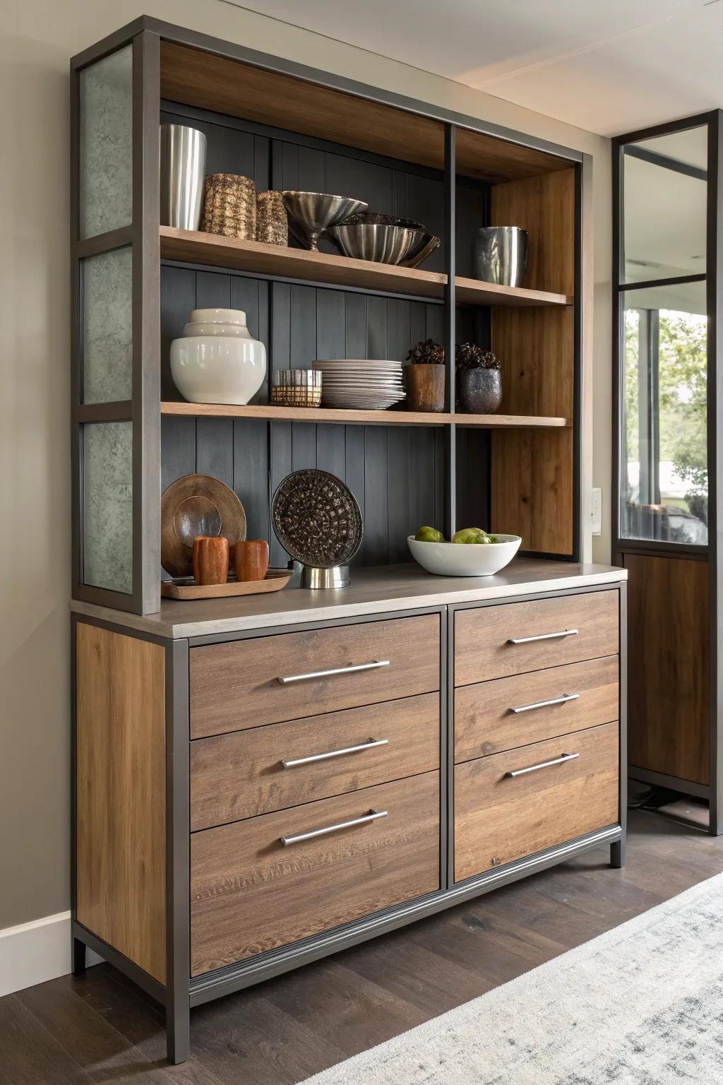 A mix of textures adds depth and visual interest to the hutch.