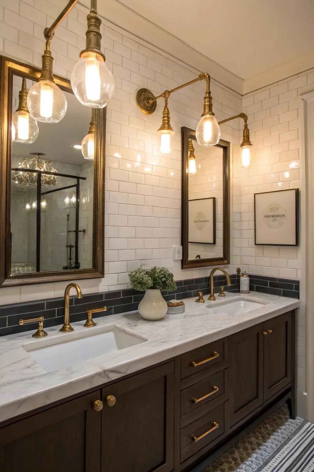 Vintage charm meets modern design in bathroom lighting.