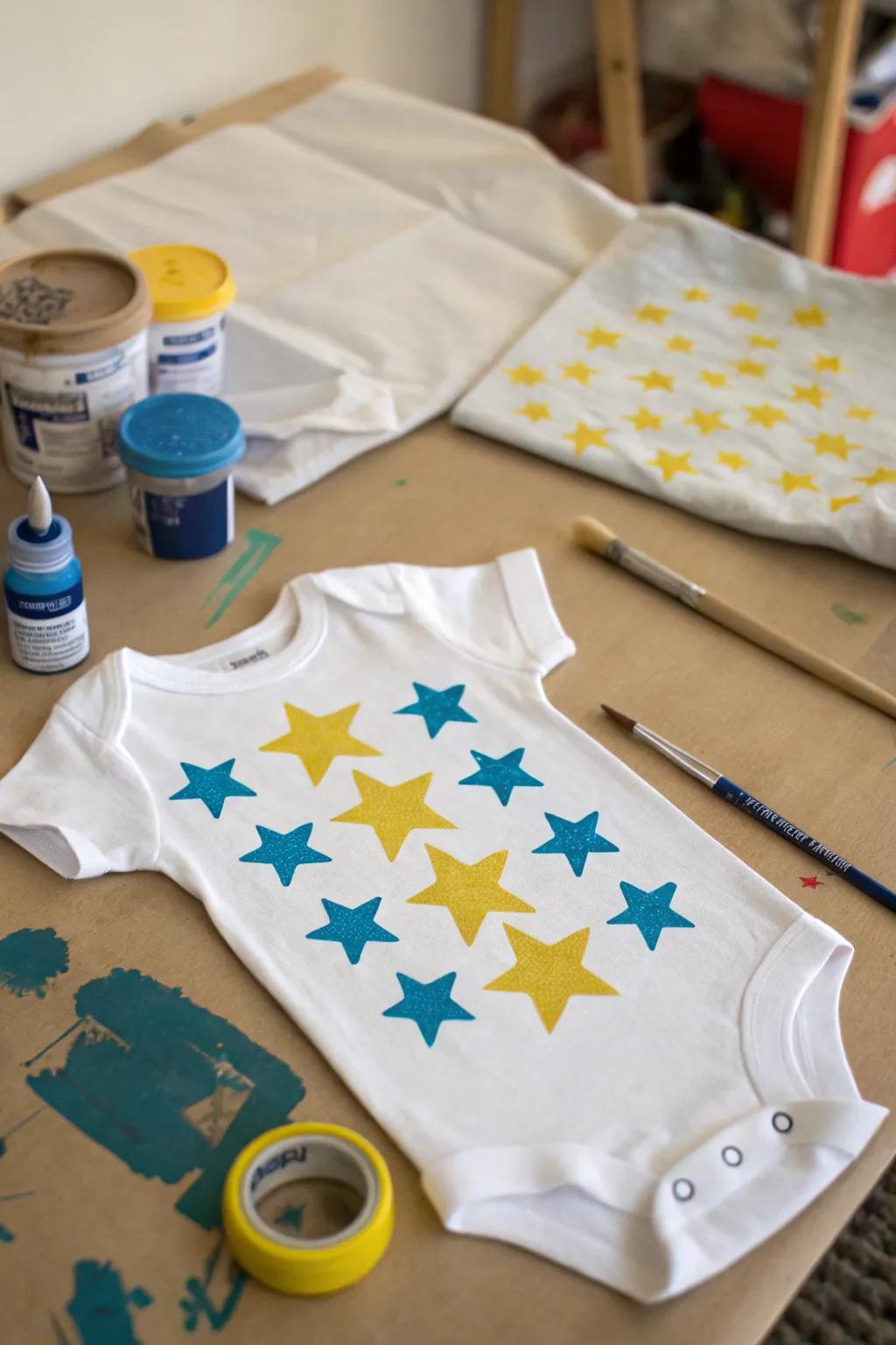 A stylish onesie with stenciled art for a polished look.