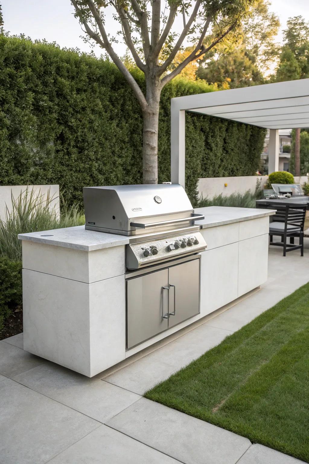 Enjoy sleek elegance with a modern minimalist grill station.