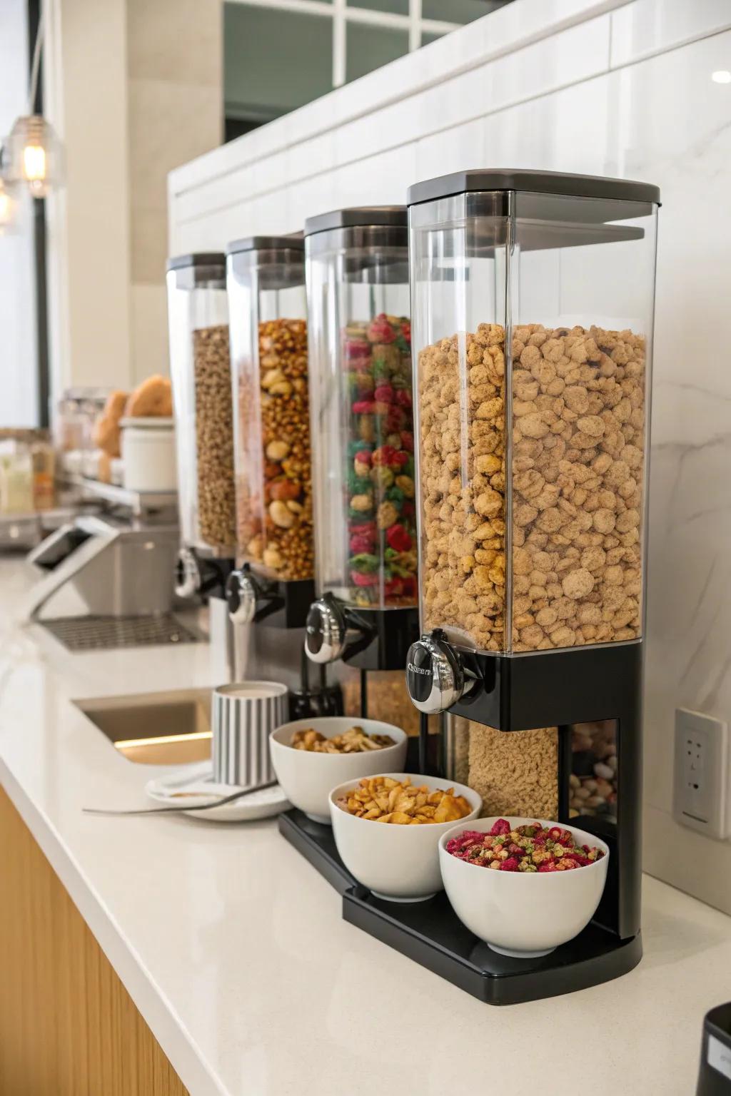 Snack dispensers offer a sleek and functional way to store pantry items.