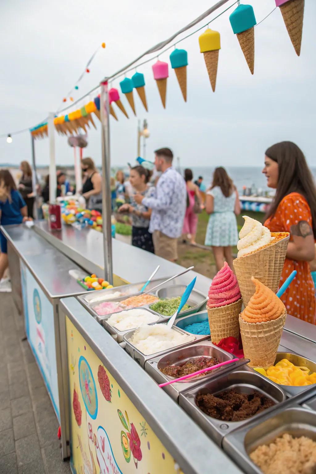 An interactive ice cream station providing a fun, cool treat option.