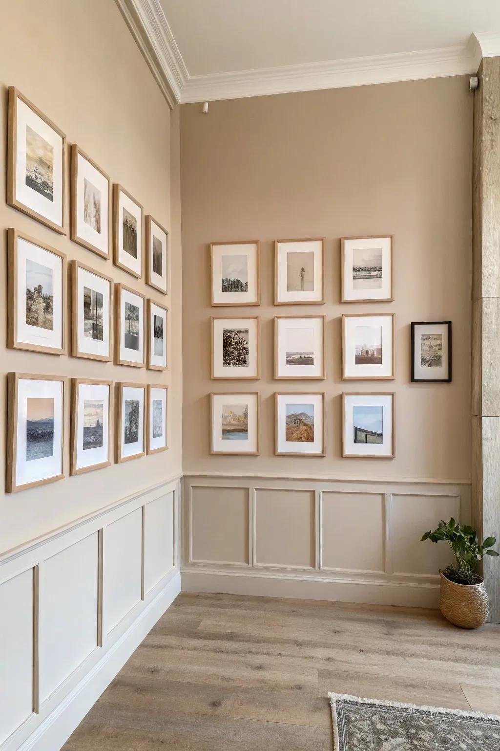 Minimalist picture wall with neutral hues.