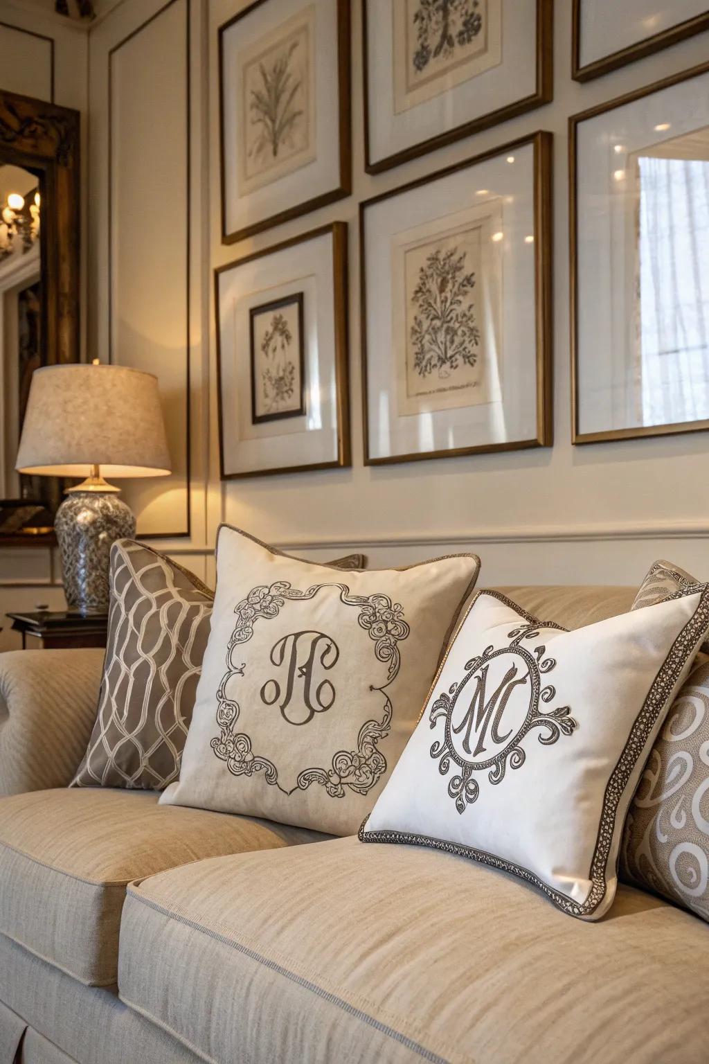 Monogrammed decor adds a personalized and sophisticated touch.