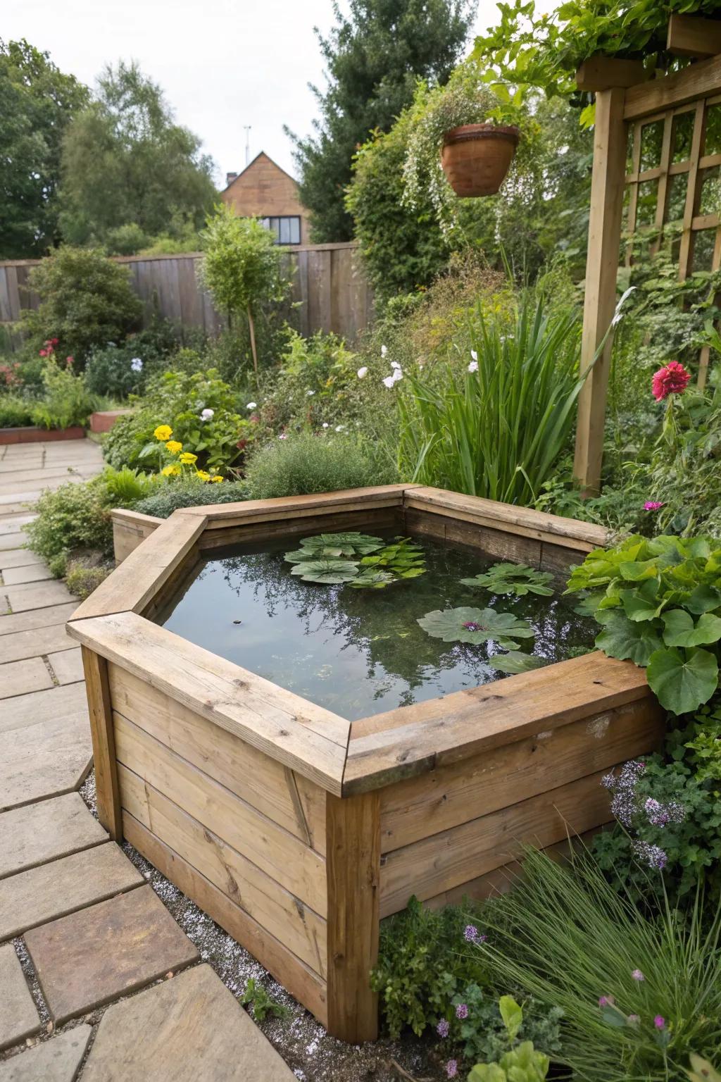 Efficiently use space with a stylish corner pond.