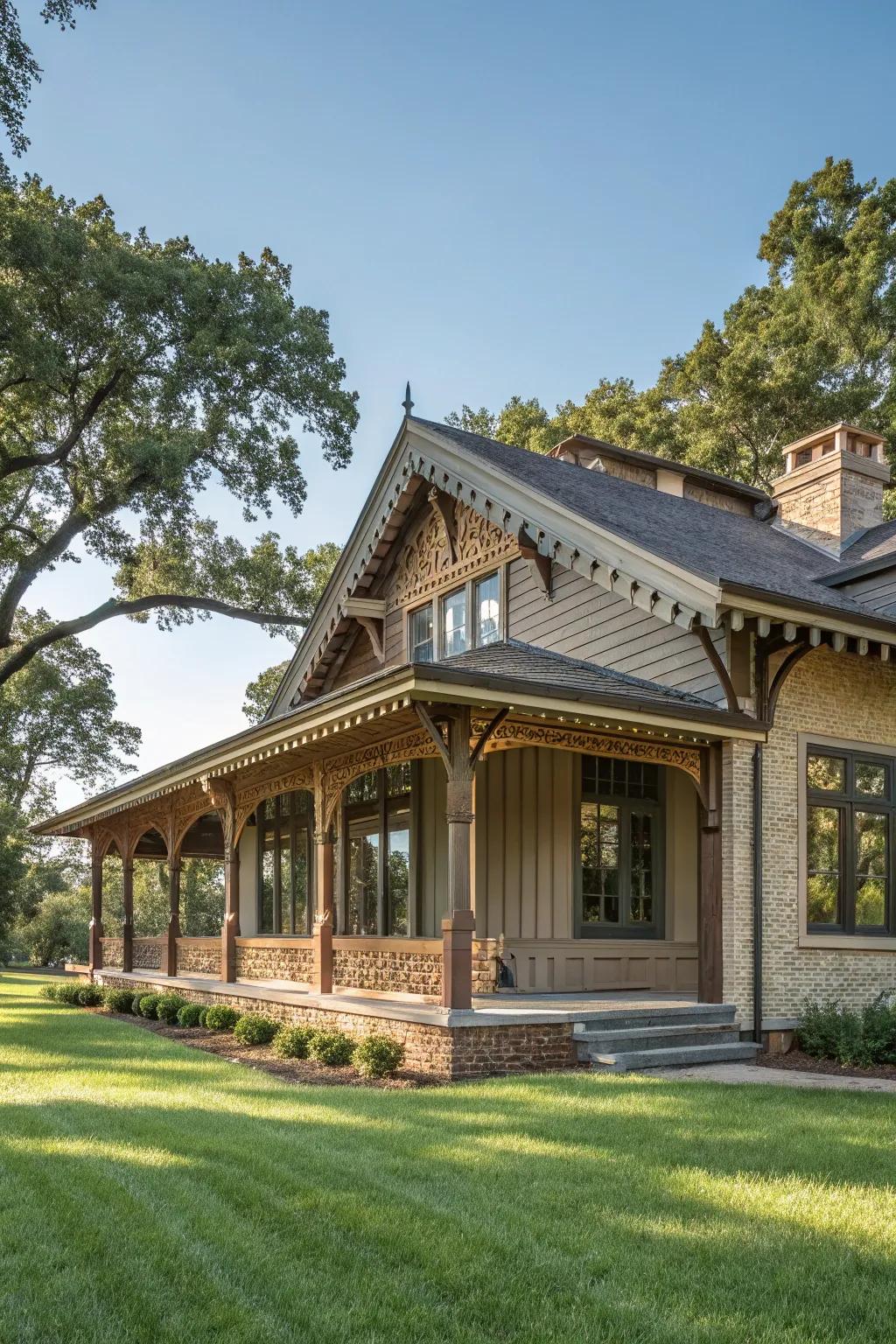 Architectural details add sophistication to this ranch house.