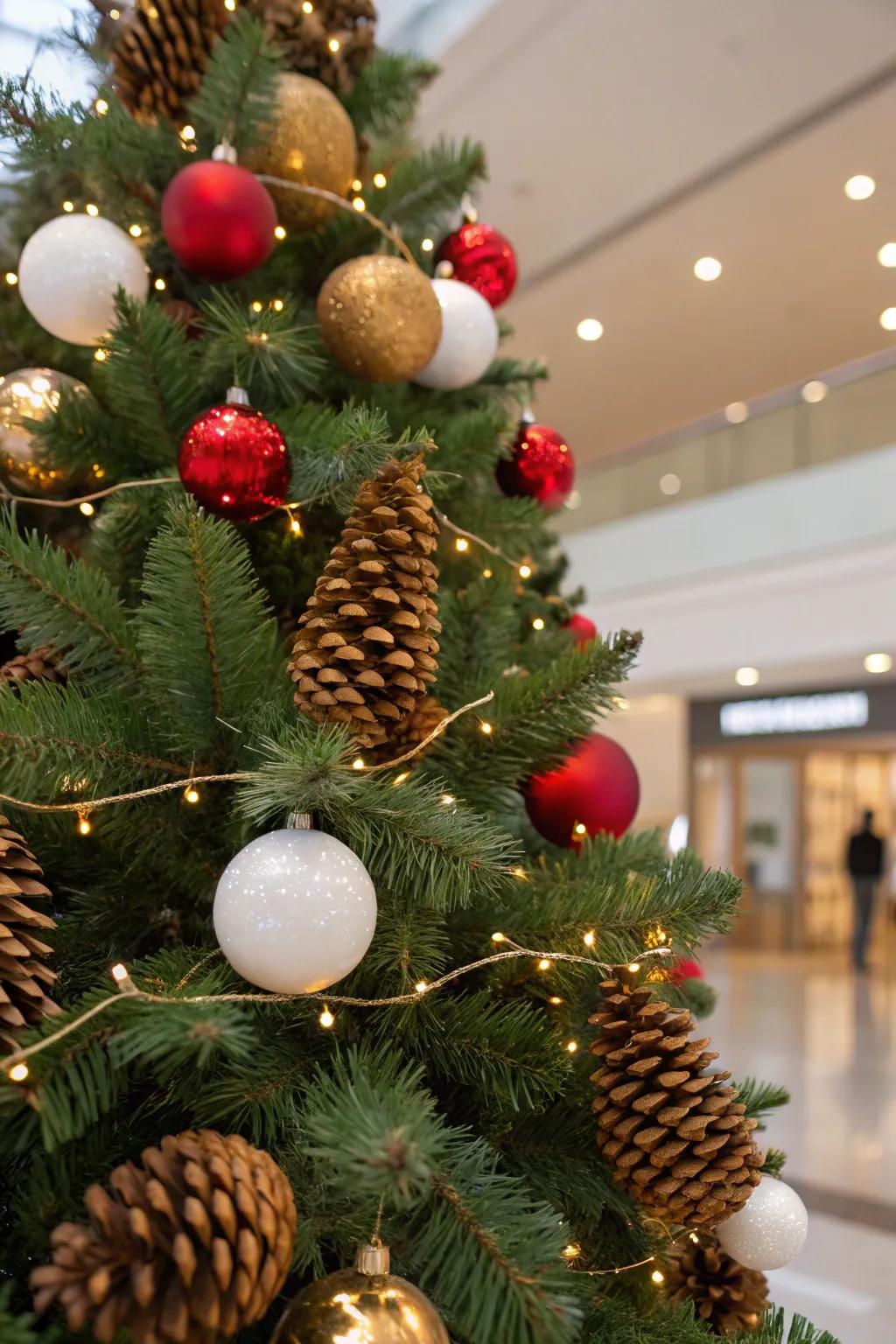 Gold-dipped pinecones add a natural elegance to the tree.