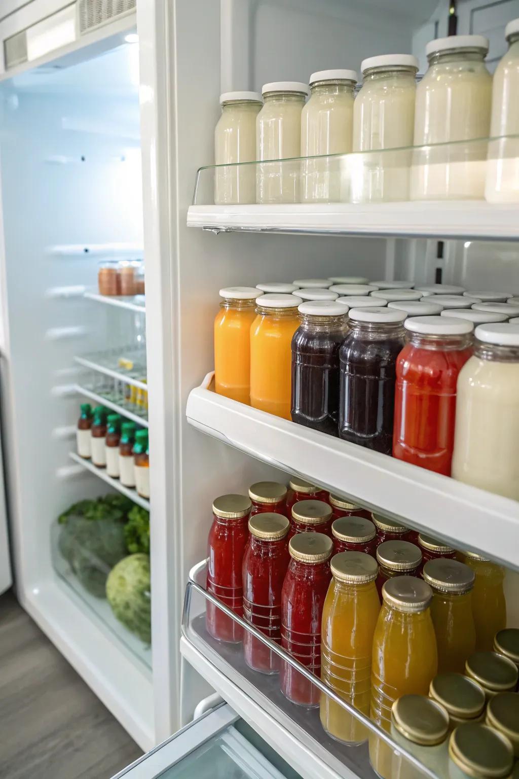 Uniform jars and bottles create a tidy, cohesive appearance.