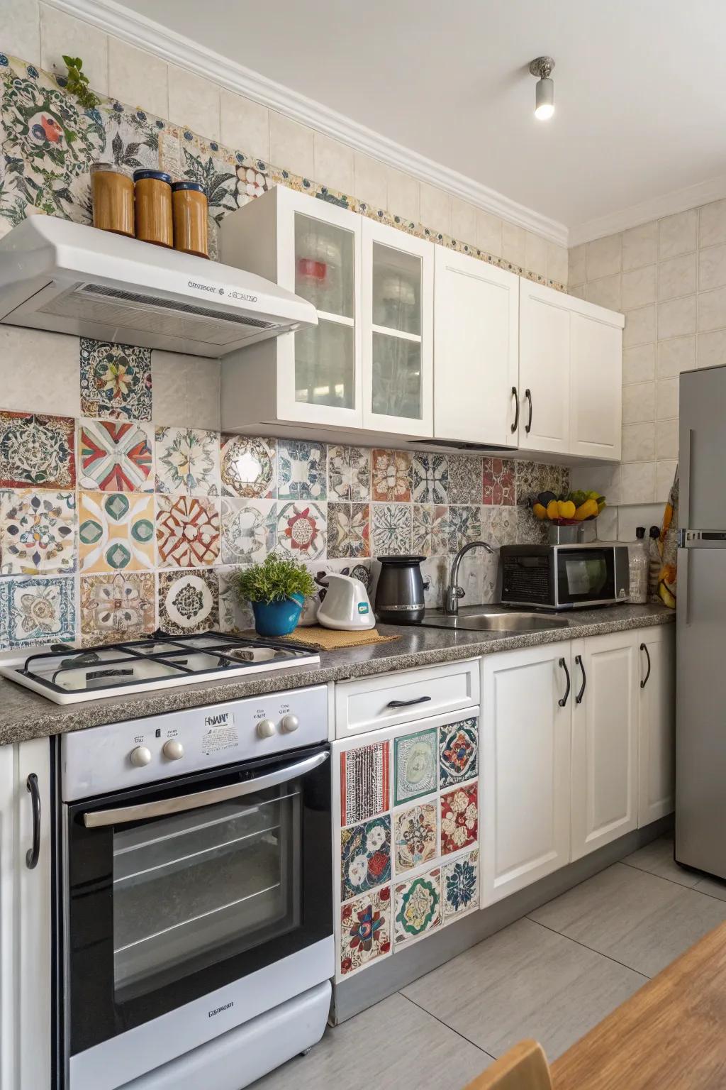 Tile stickers provide a chic, easy-to-install backsplash.