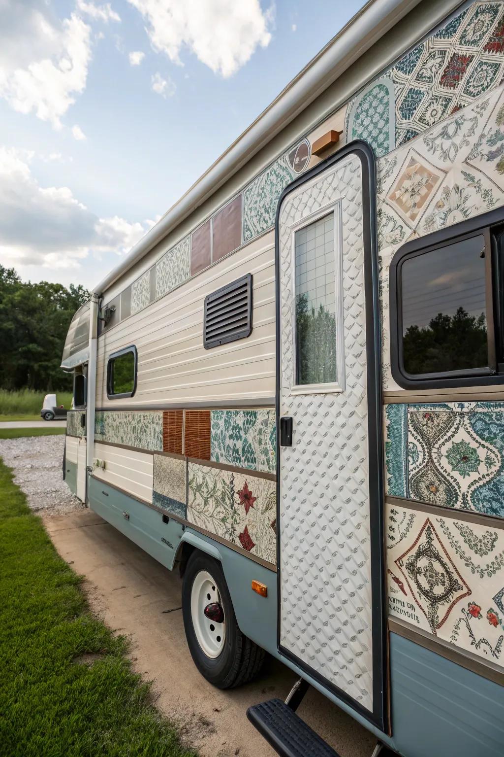 Textured vinyl siding introduces patterns and depth to your RV.