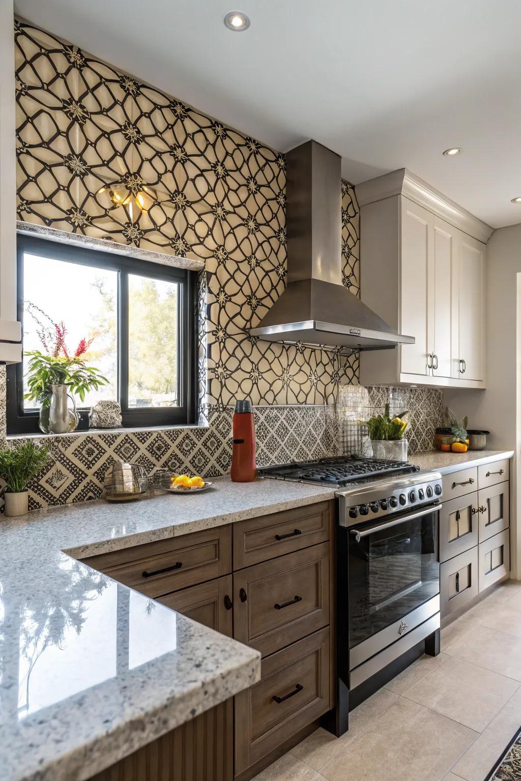 Bold geometric patterns bring a modern twist to natural granite.