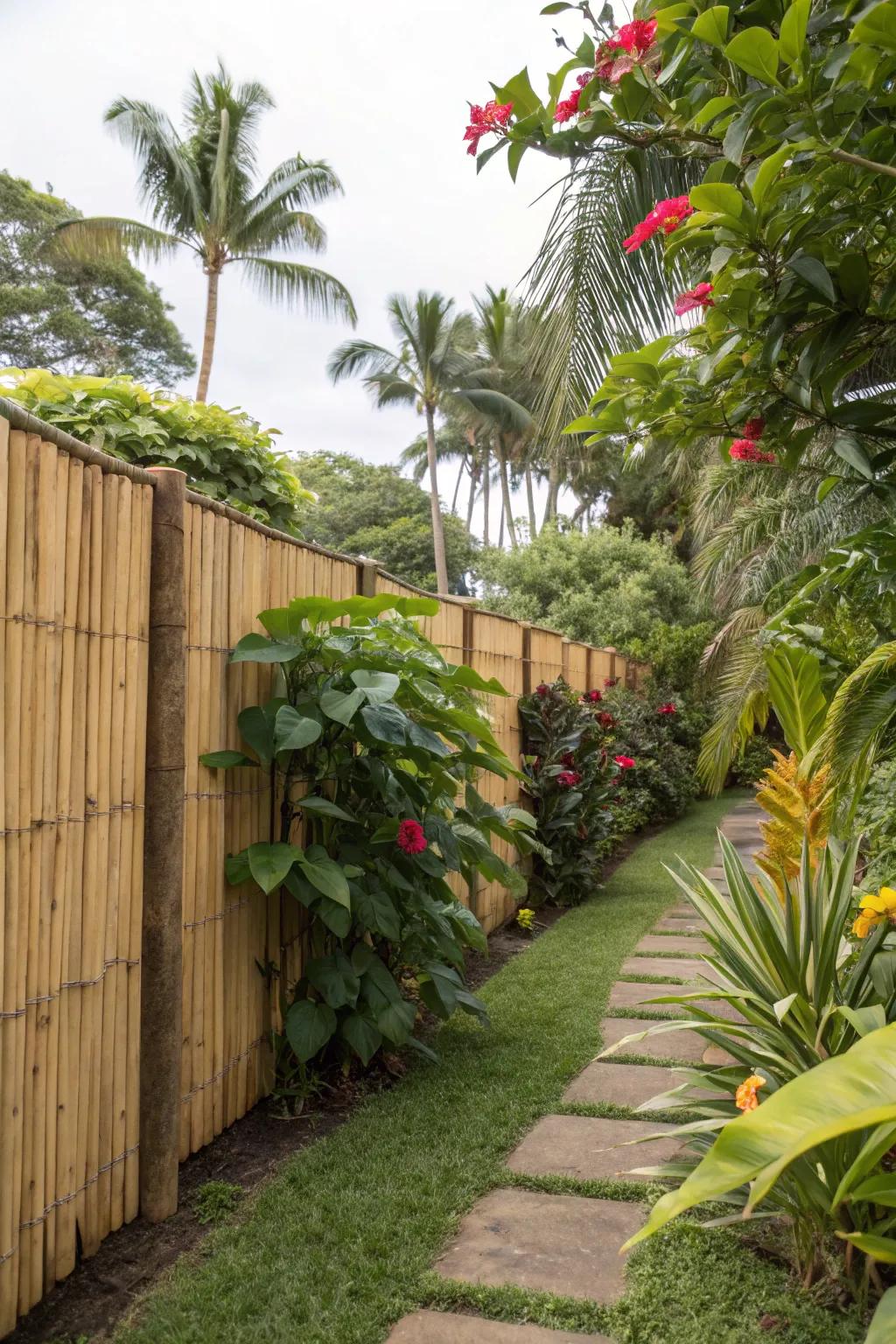 Bamboo panels offer an exotic touch, perfect for creating a tropical garden retreat.