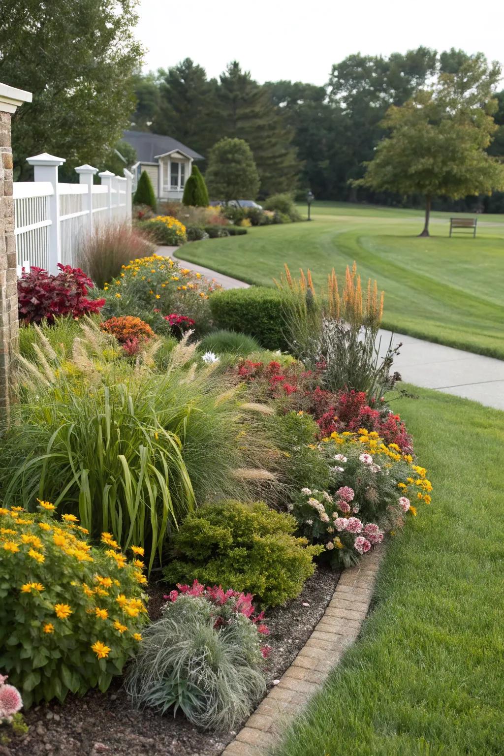 Mixed planting adds texture and diversity.