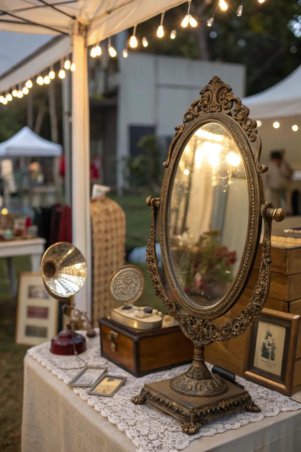 Ornate antique mirror creating depth and elegance