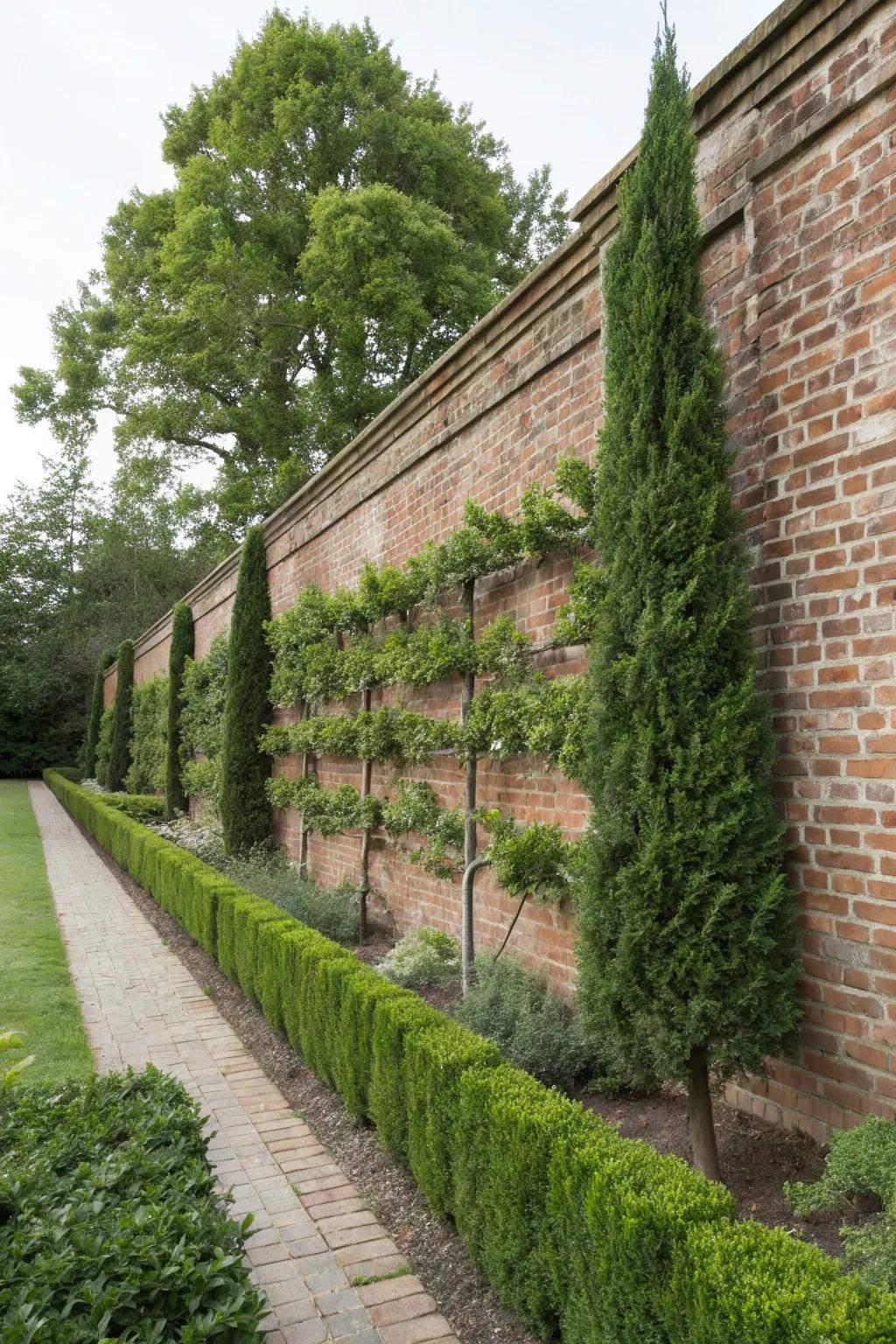 Espalier Thuja for a unique vertical garden feature.