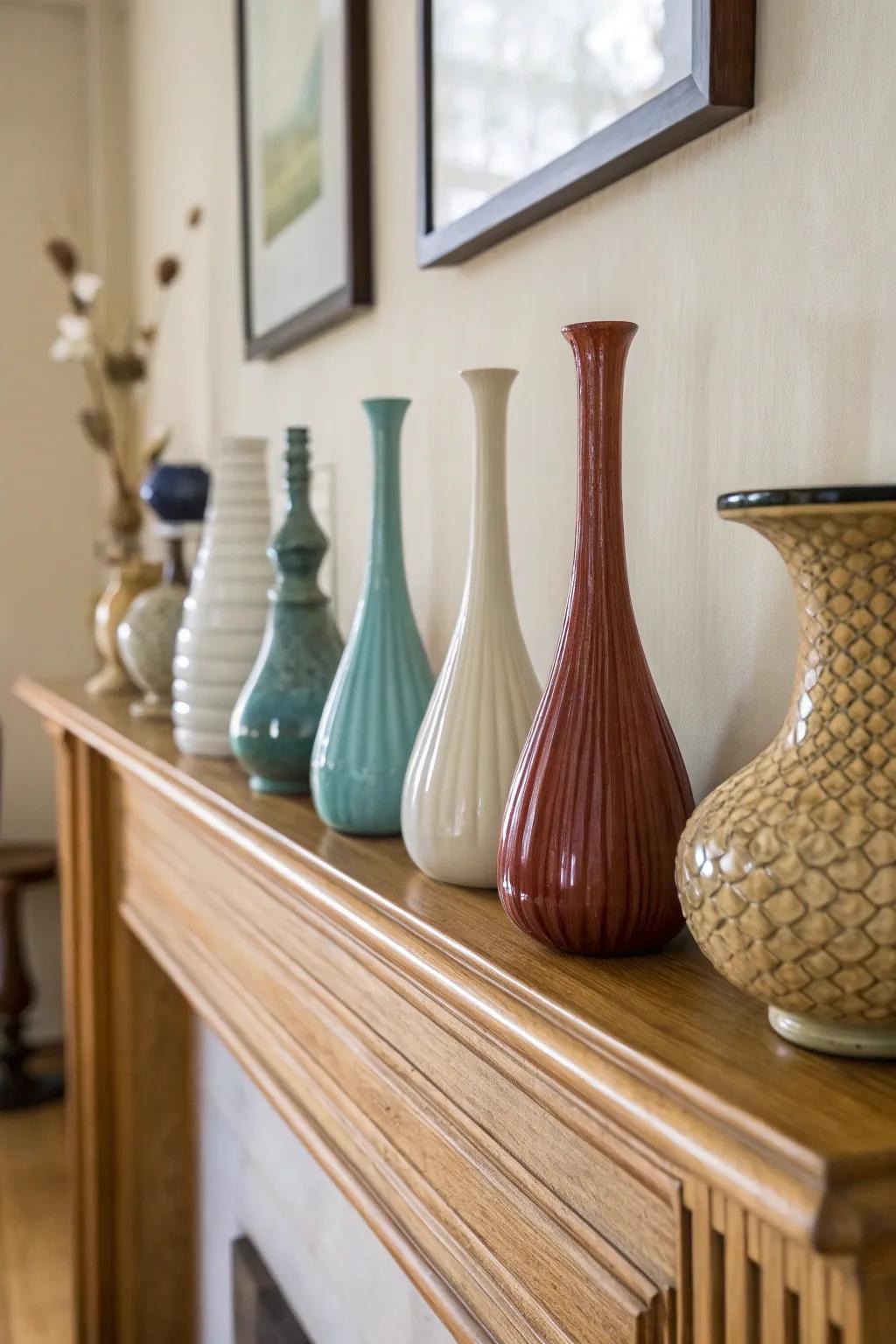 Vases of varying heights add dimension and interest.