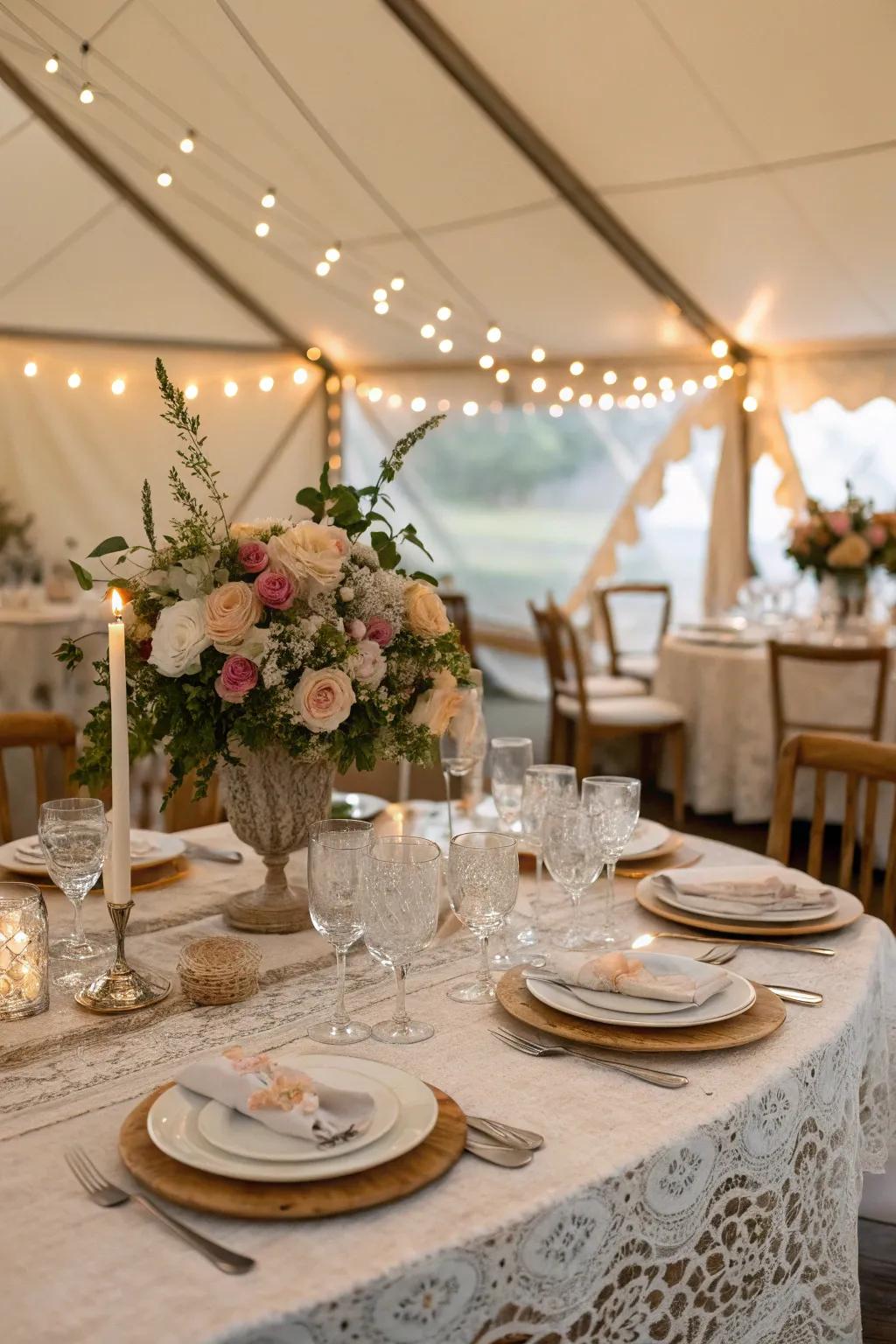 Sophisticated table settings enhance the dining experience.