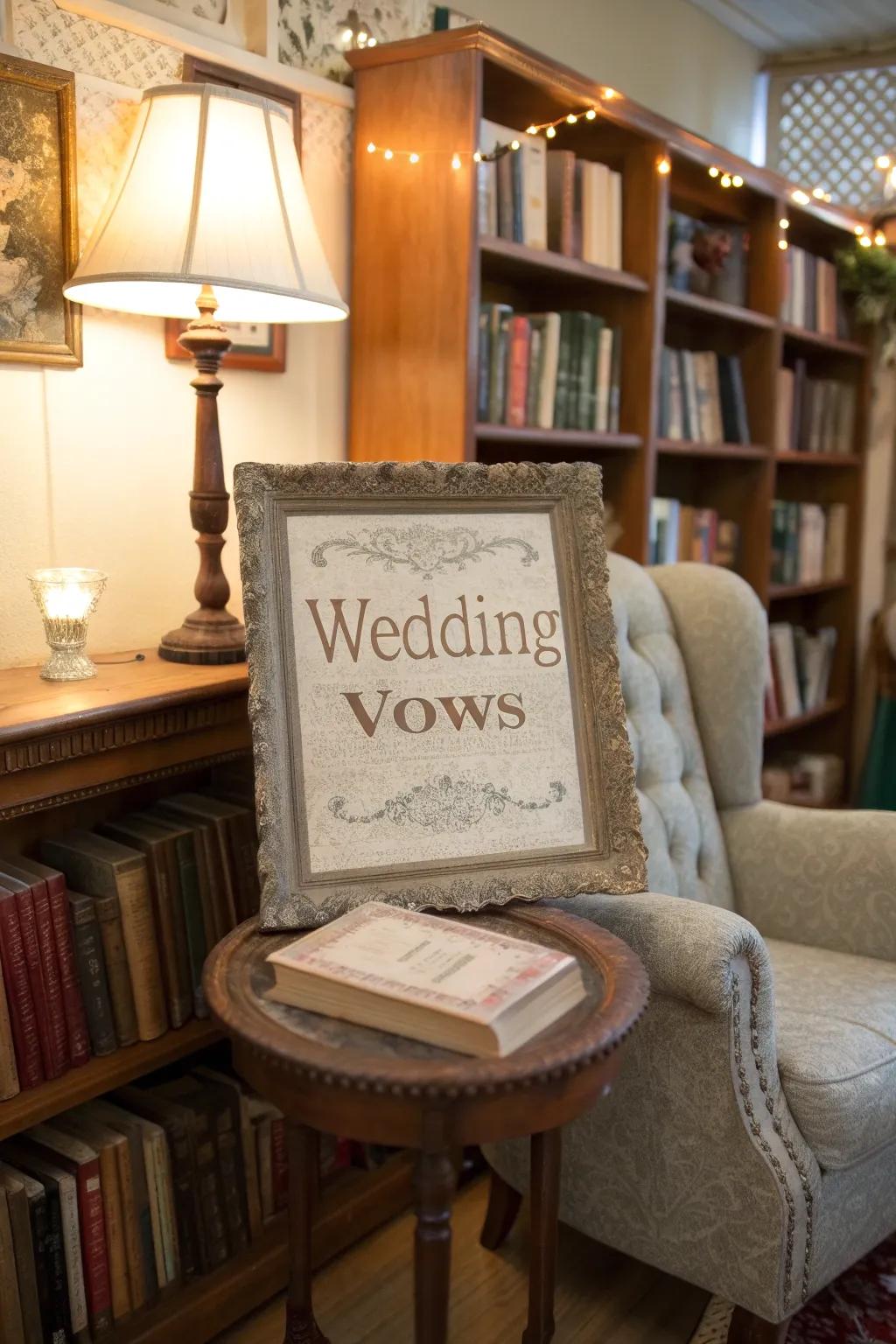 Nostalgic vintage typewriter vows in a cozy reading nook.