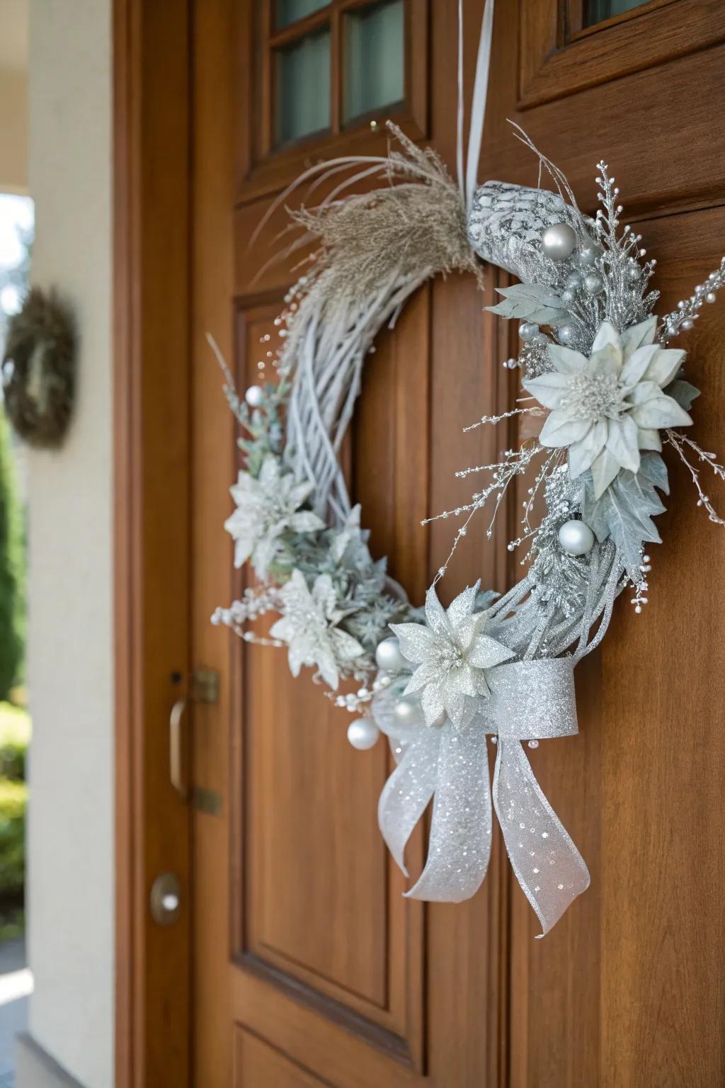 Welcome guests with a stunning silver and white wreath.