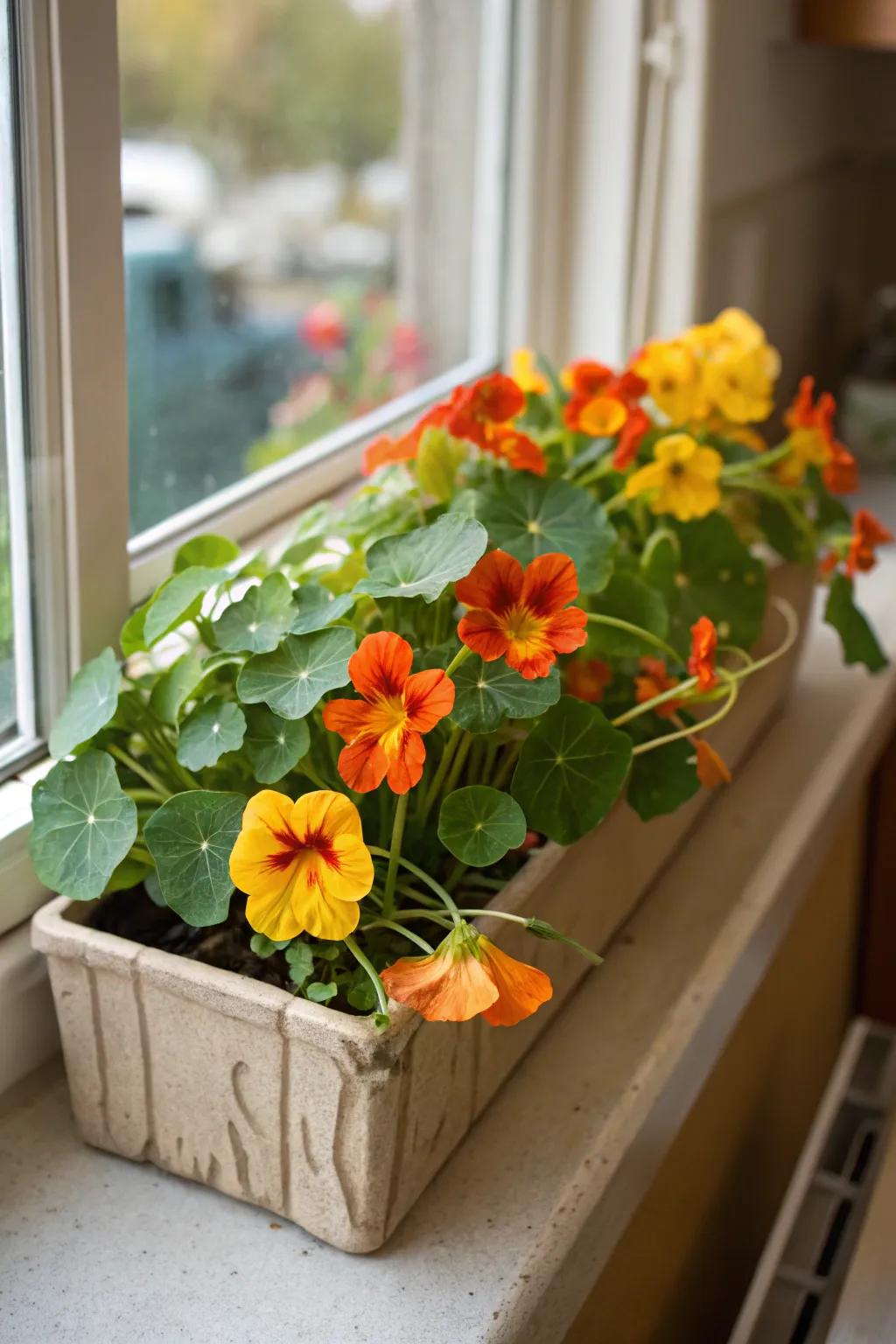 Edible nasturtiums adding color and utility.