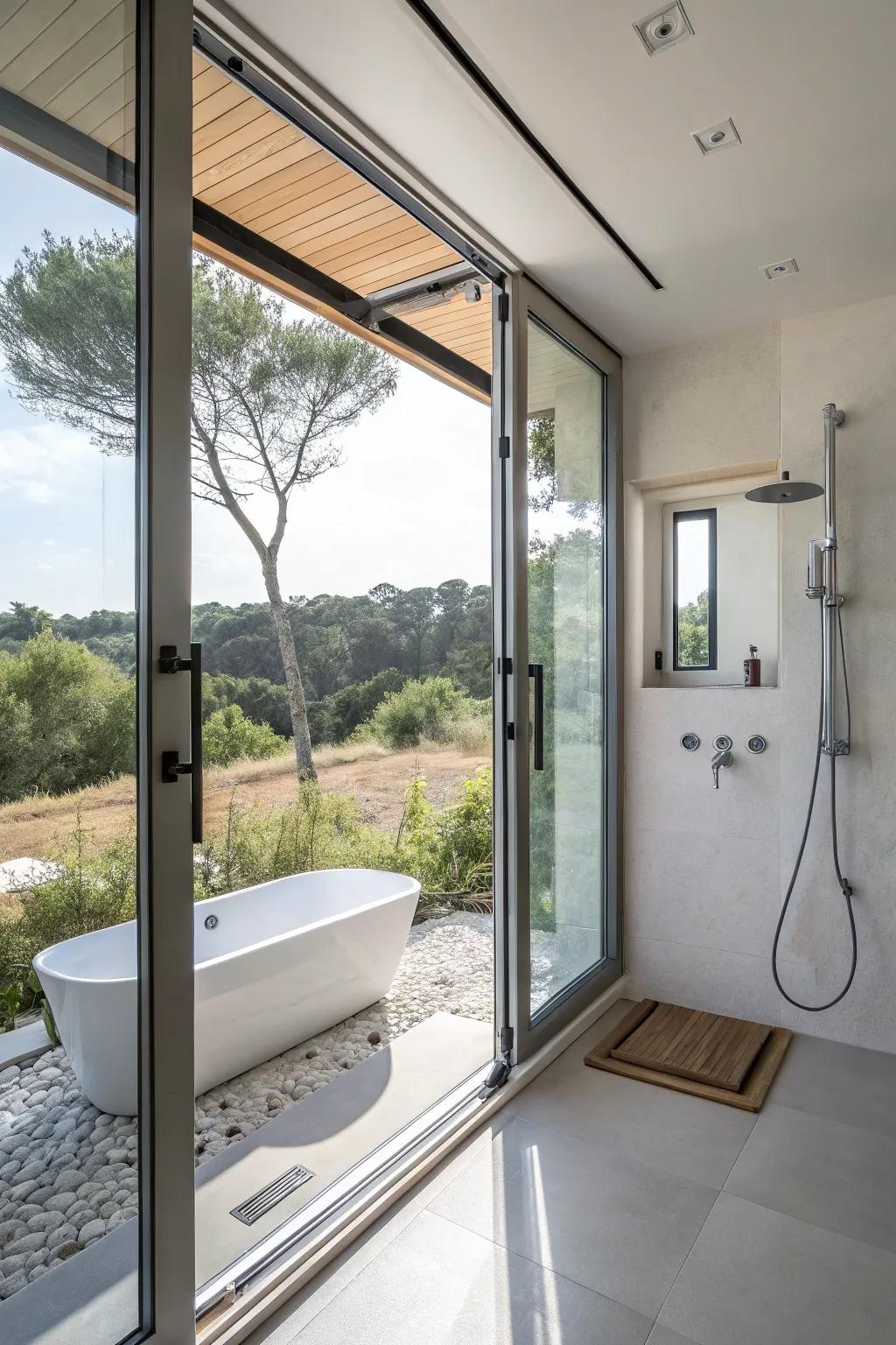 Operable windows in the shower ensure fresh air circulation and natural light.