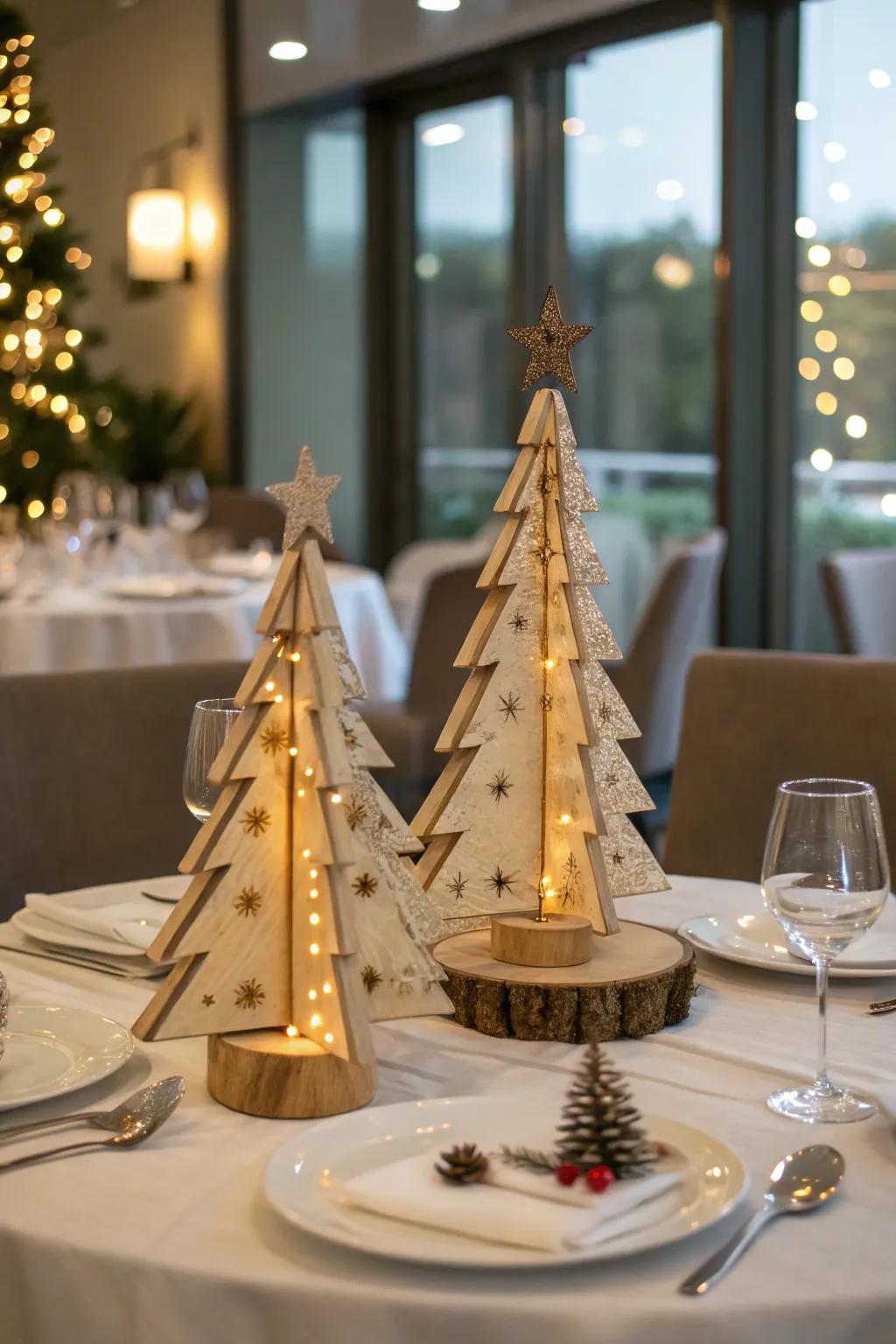 Charming tabletop trees that add a touch of Christmas to any meal.