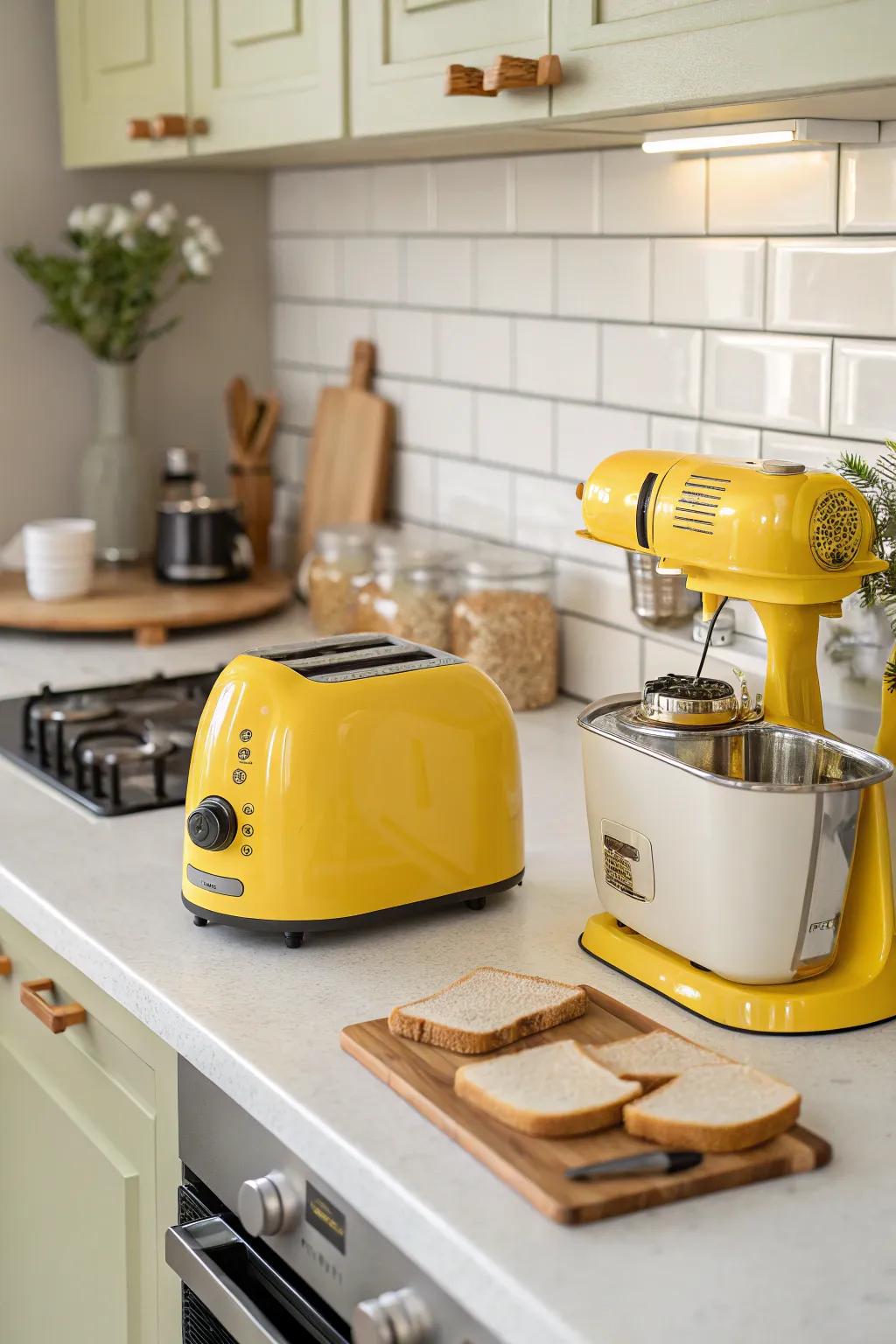 Yellow appliances offer a playful, functional pop of color.