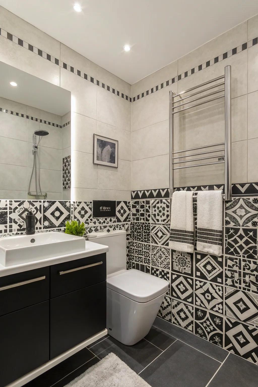 Monochrome tiles offer a sleek and sophisticated look.